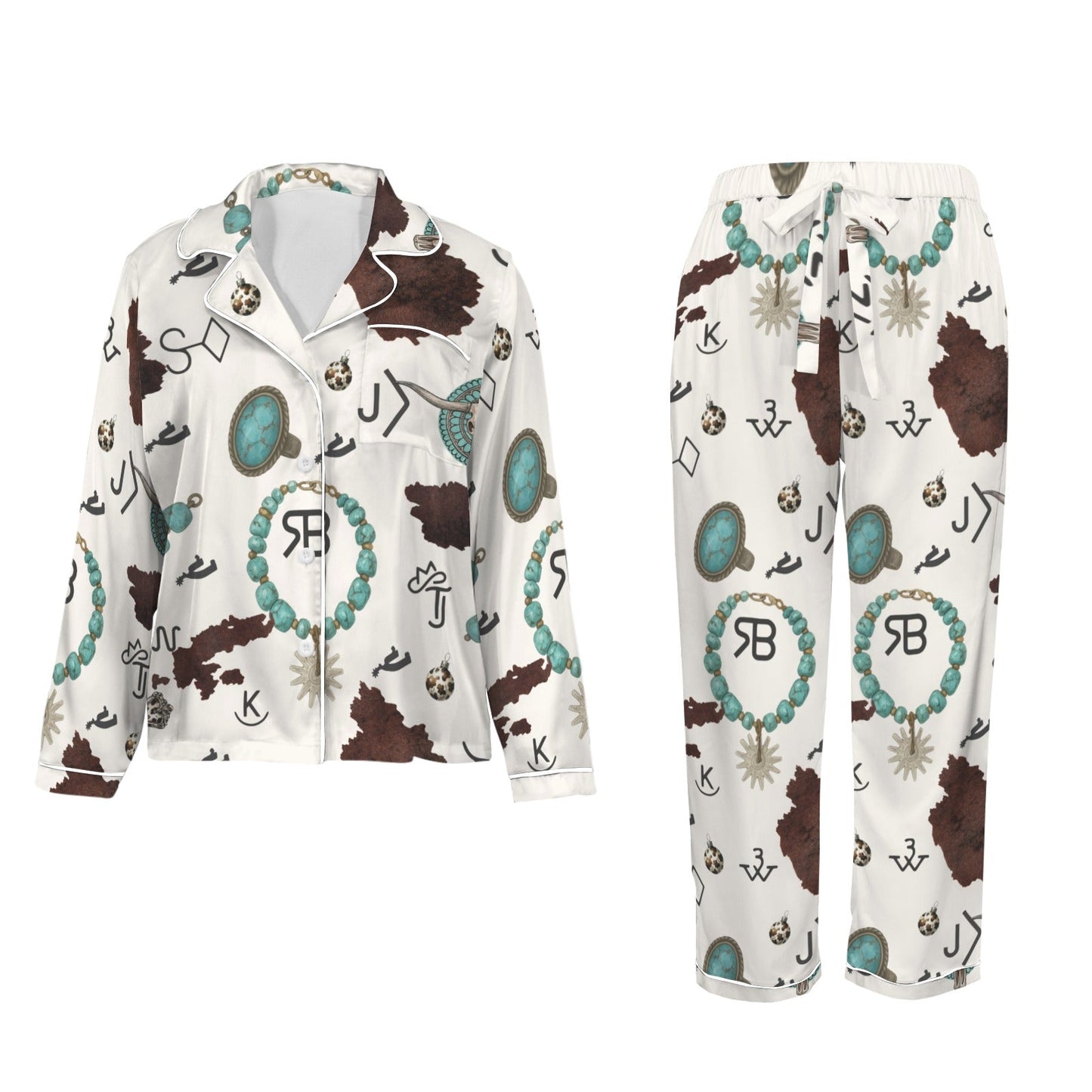Brands & Turquoise Cowgirl Christmas Western Cowprint Satin Pajamas