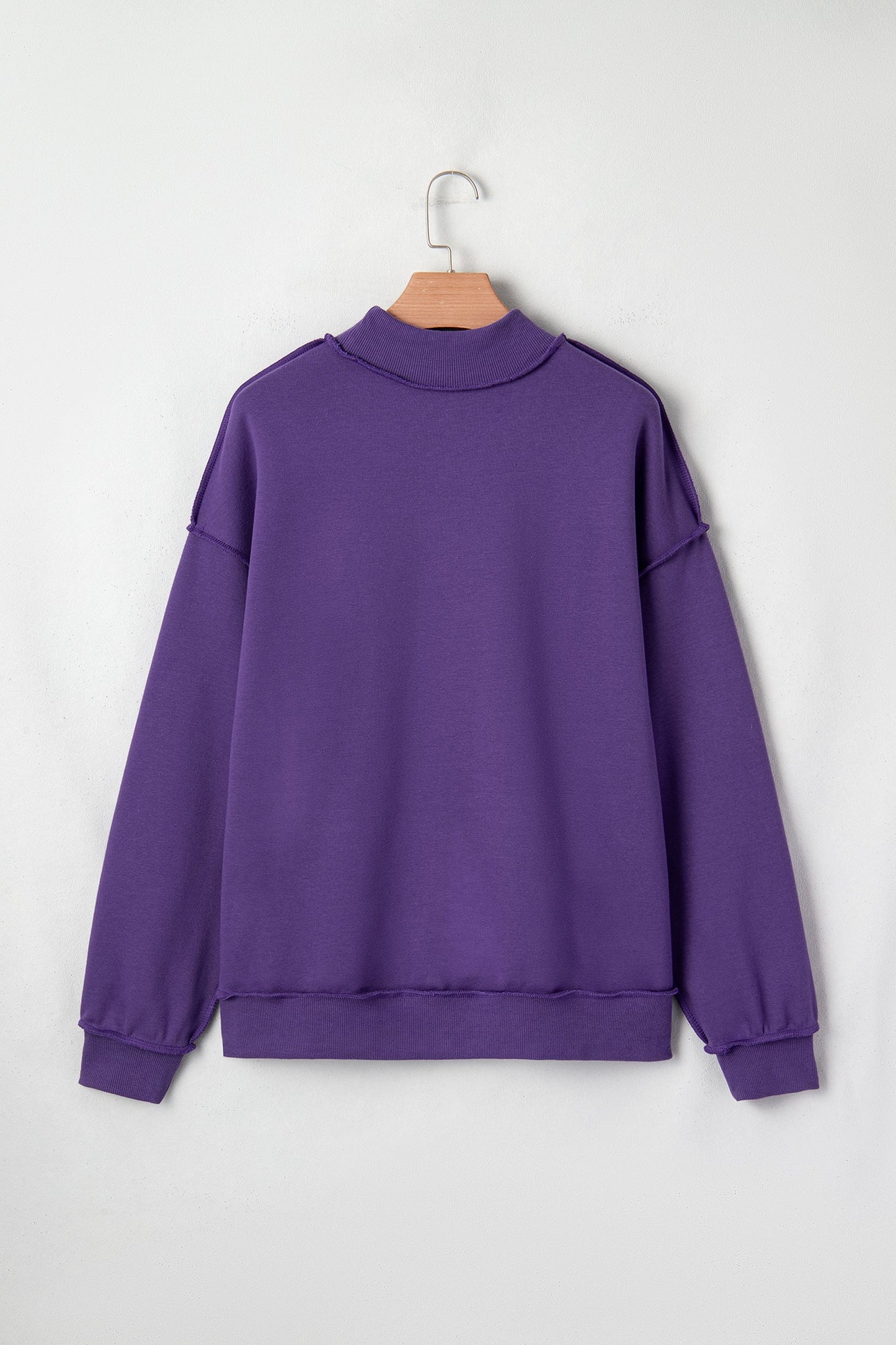 Solid Mock Neck Drop Shoulder Oversize Sweatshirt