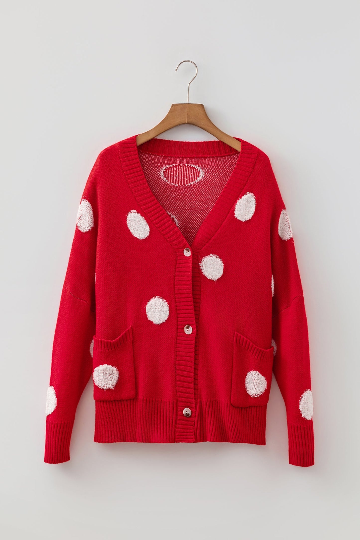 Polka Dot Button Front Oversized V-Neck Cardigan