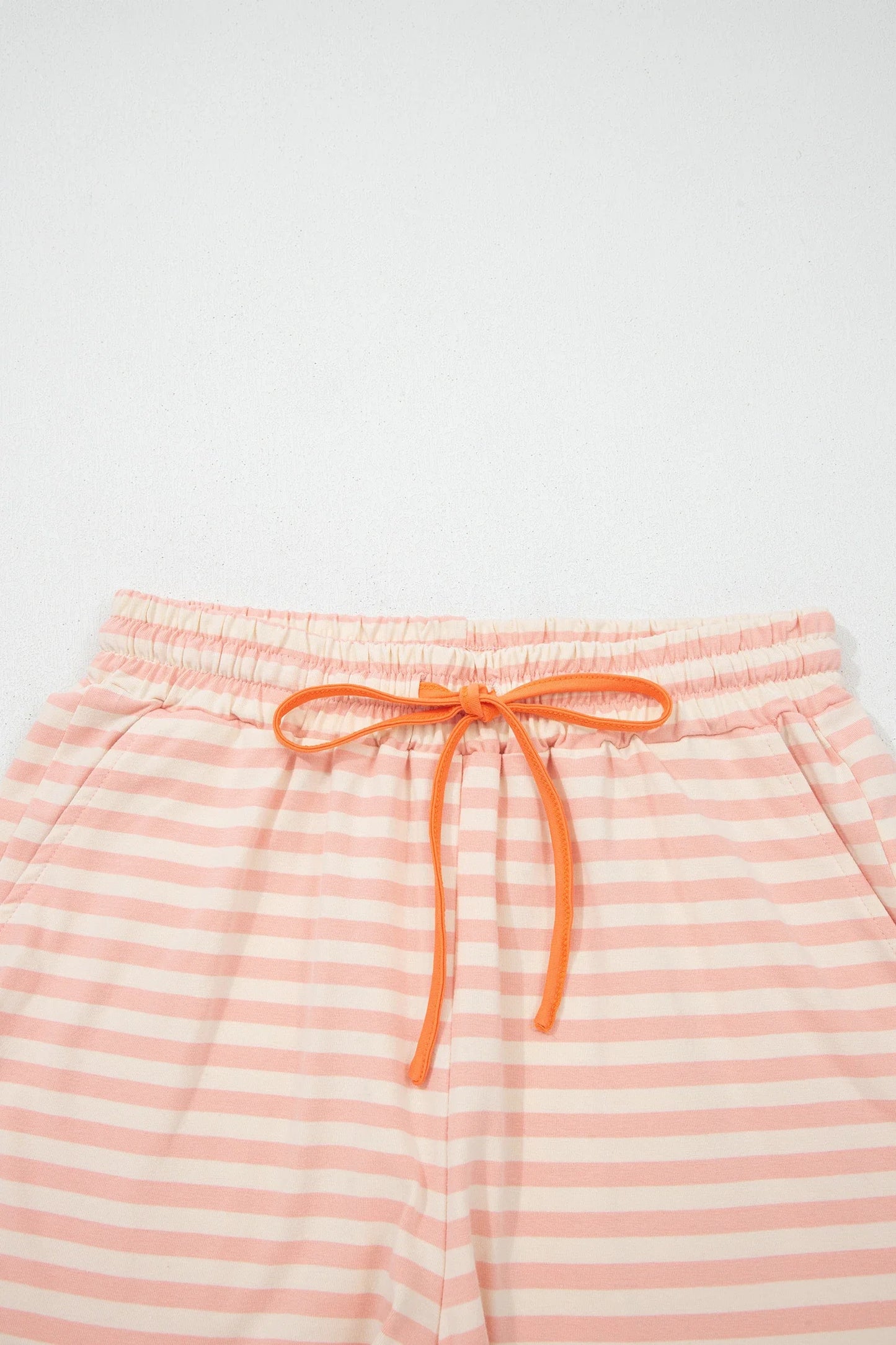 Stripe Contrast Neck Loose Tee & Drawstring Shorts Set