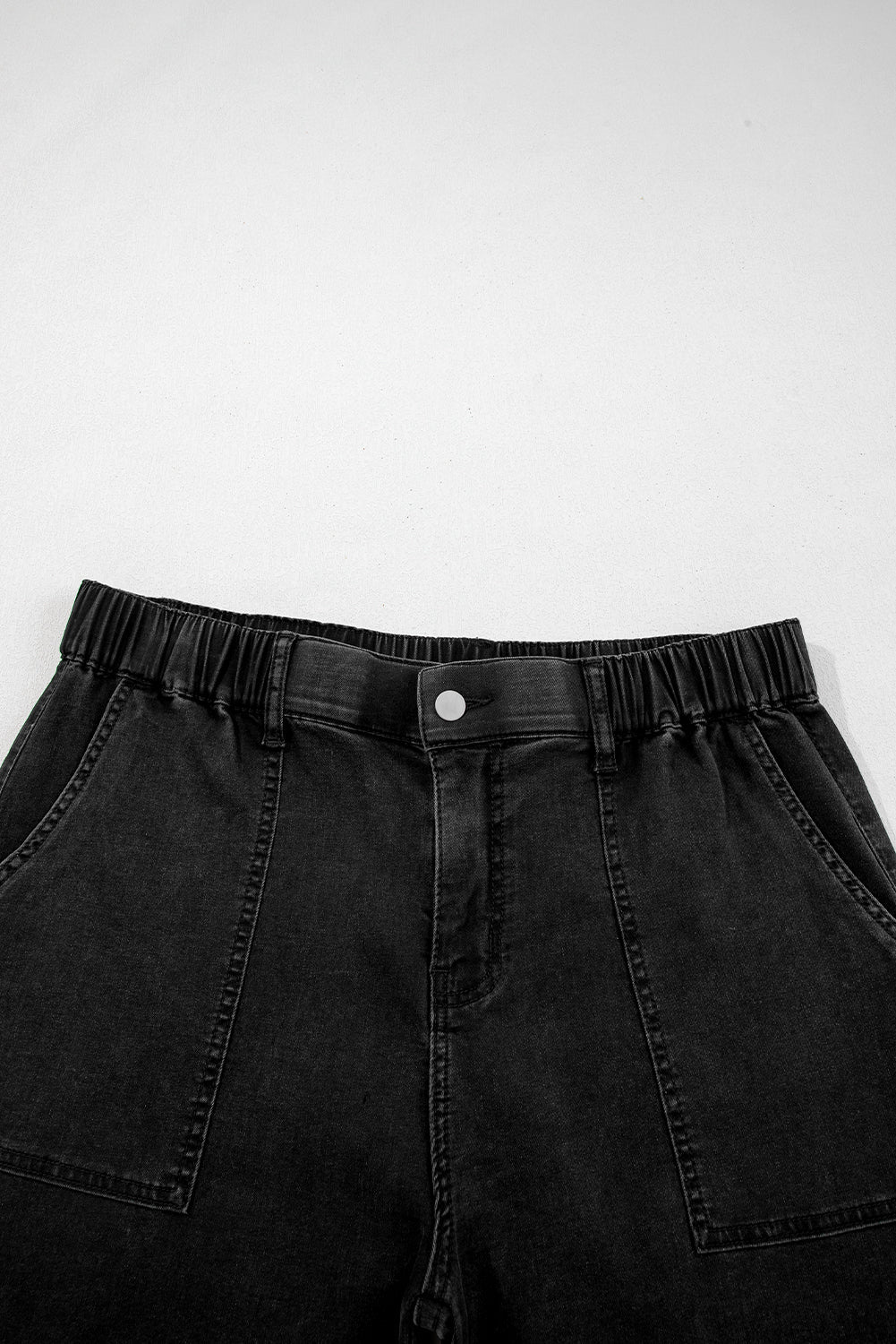Plus Size Denim Elastic Waist Ruffle Wide Leg Pants