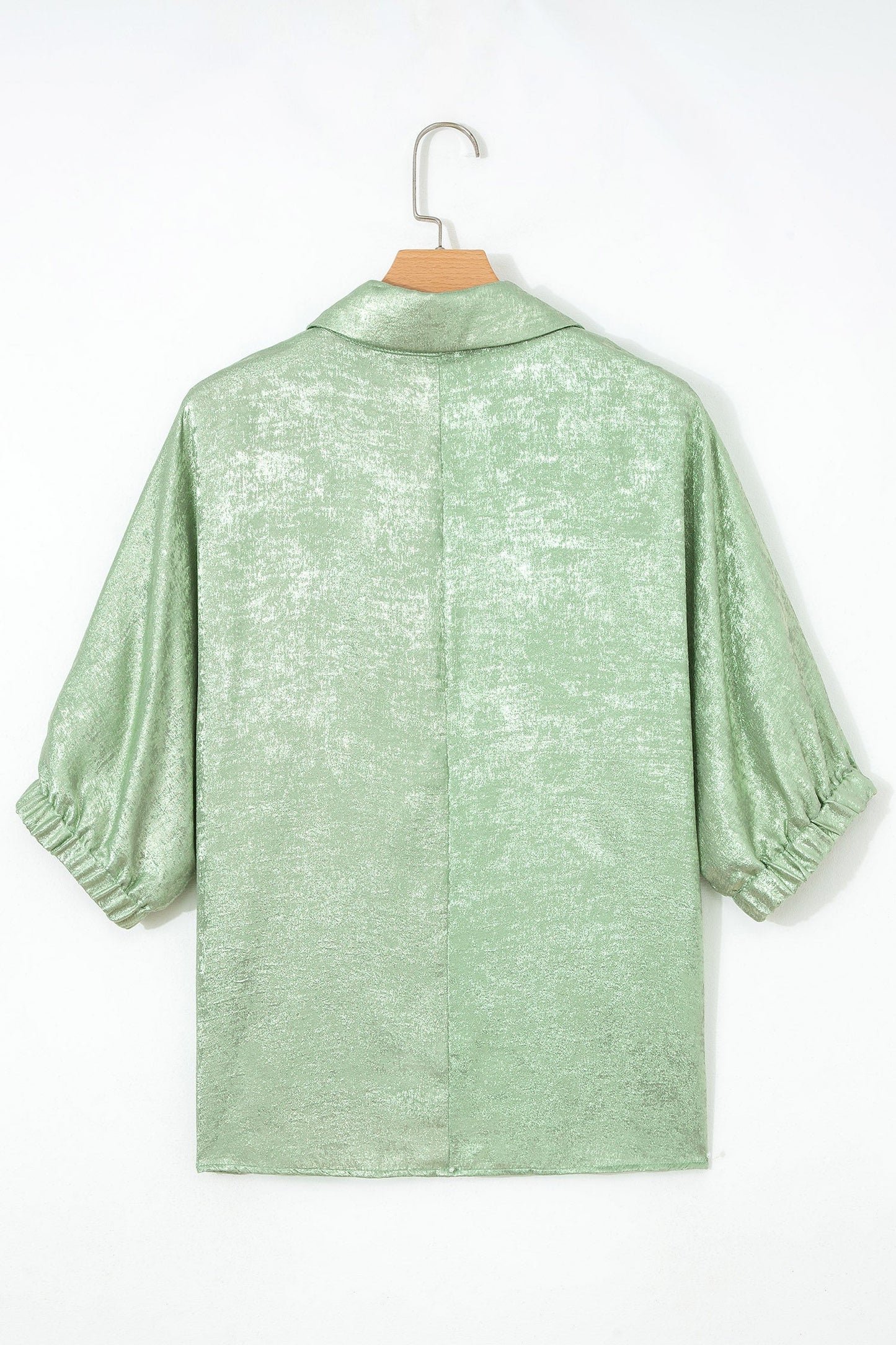 Metallic Collared V-Neck 3/4 Sleeve Top