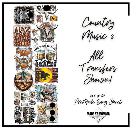 Country Music 2 Gang Sheet - Themed Pre-Made DTF Transfers