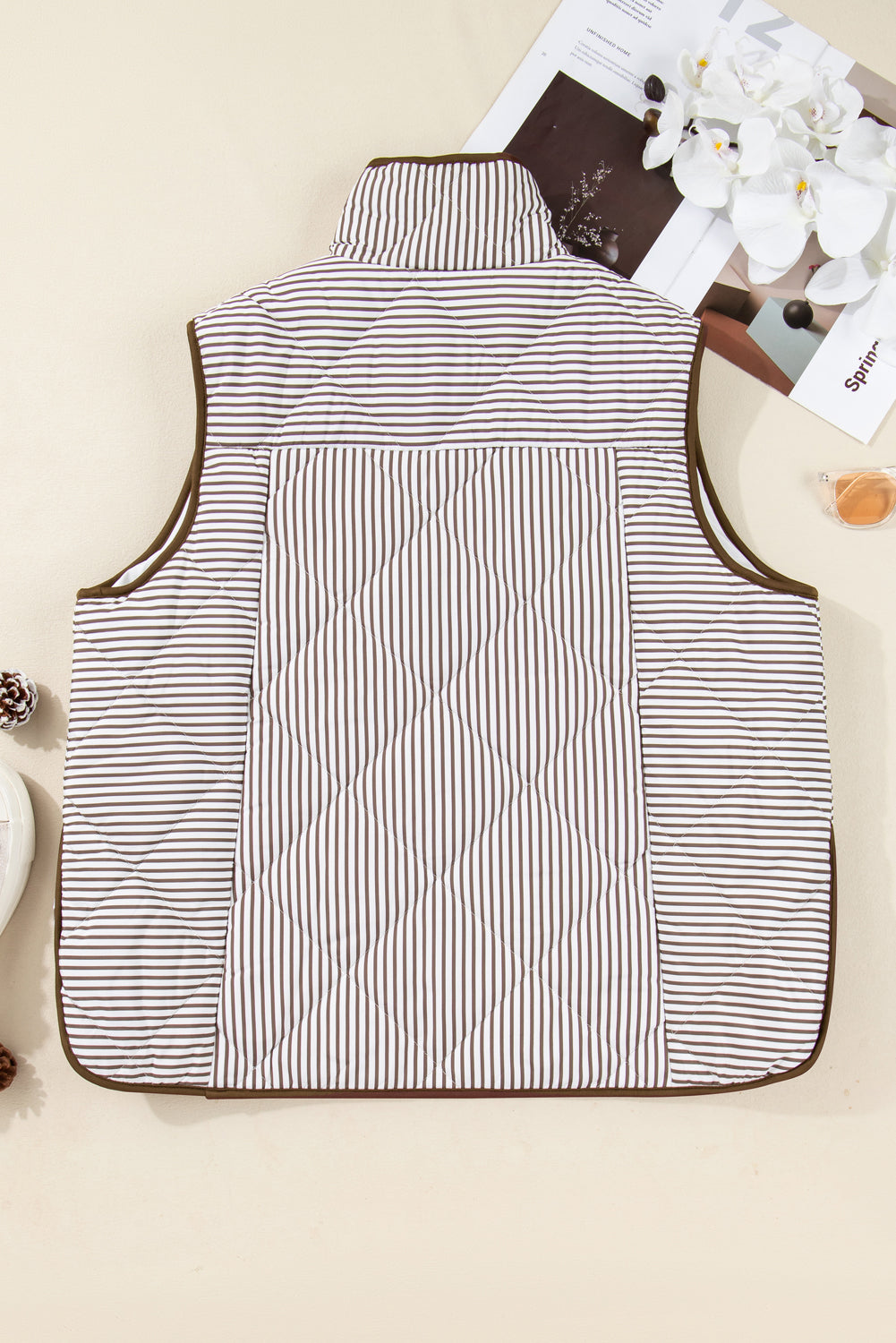 Plus Size Stripe Quilted Snap Button Vest