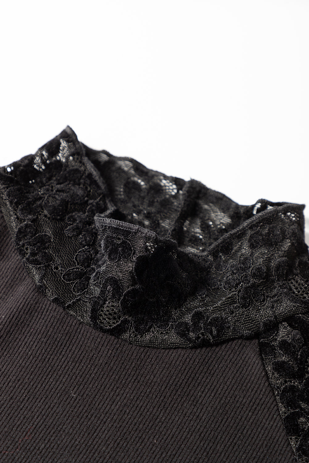 Floral Lace Patchwork Long Sleeve Mock Neck Top