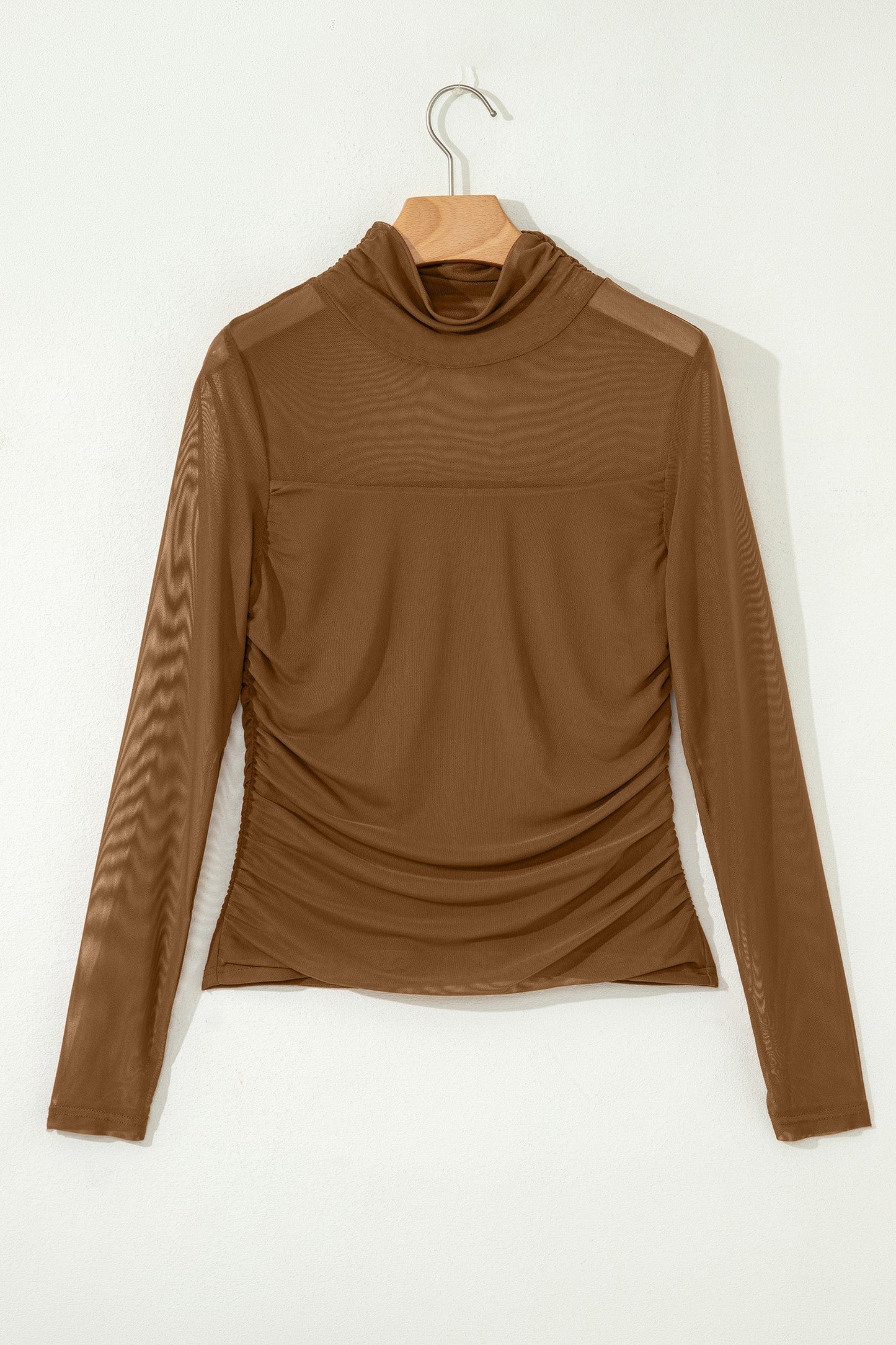 Sheer Mesh Patchwork High Neck Long Sleeve Top