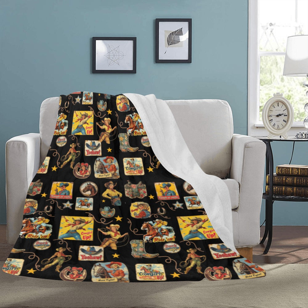 Vintage Cowgirl Collage Micro Fleece Throw Blanket 60" x 80" Made in America