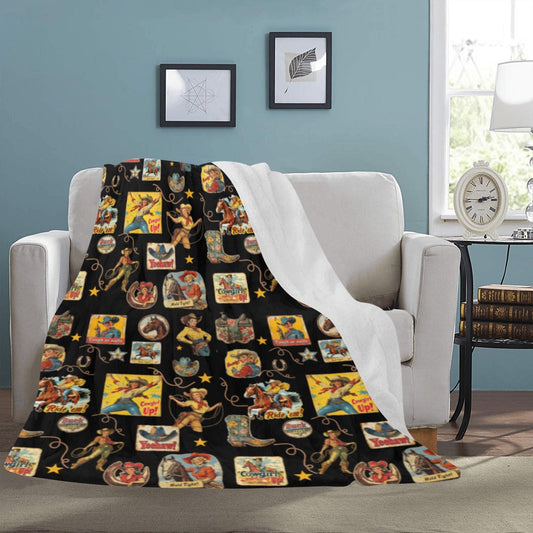 Vintage Cowgirl Collage Micro Fleece Throw Blanket 60" x 80" Made in America