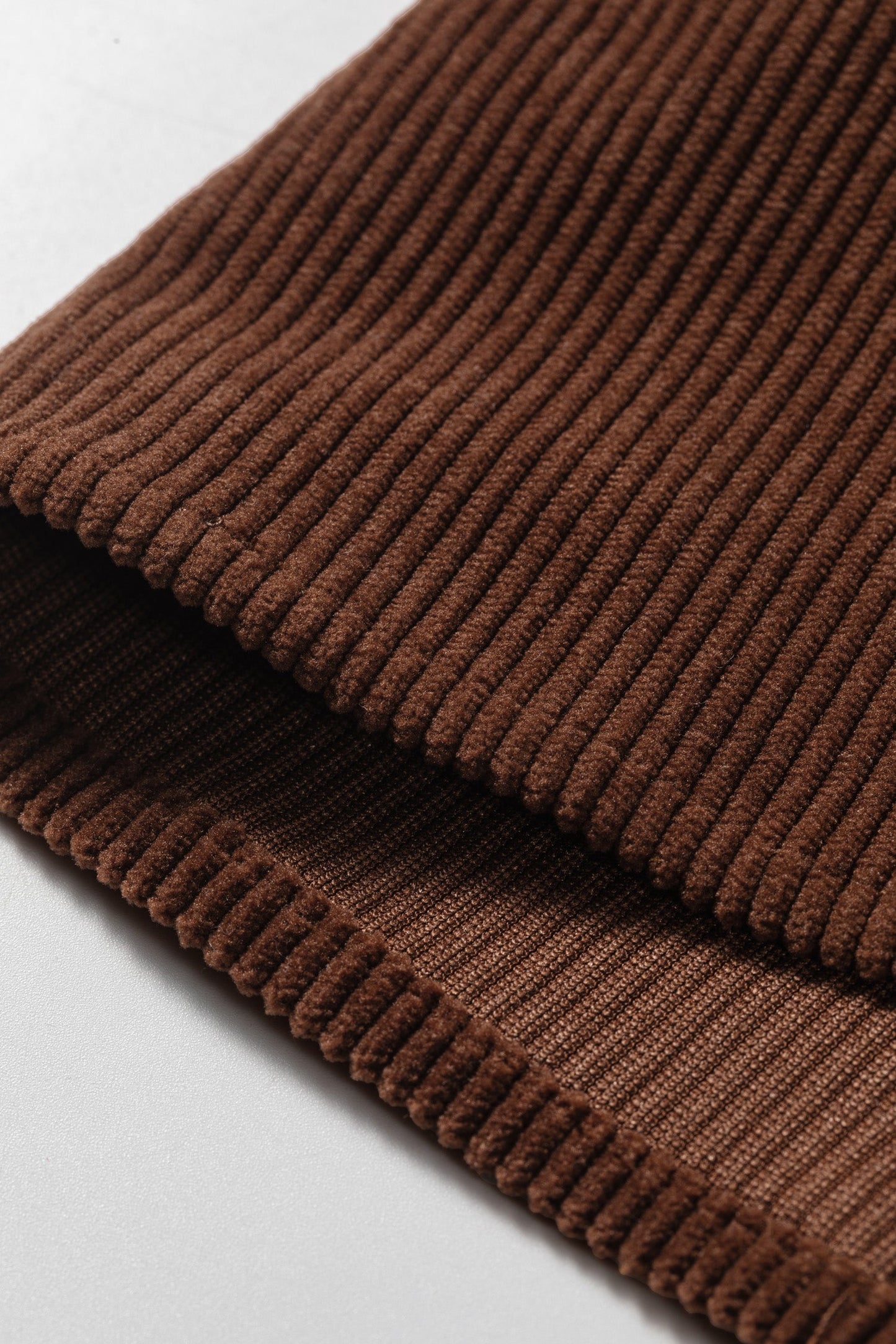 Solid Ruffle Trim V-Neck Long Sleeve Corduroy Shacket
