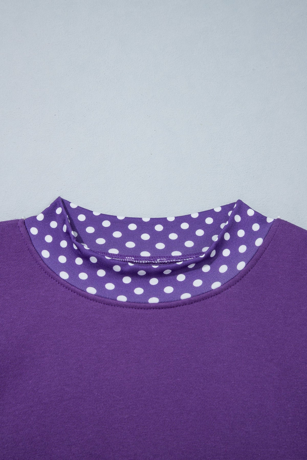 Polka Dot Contrast Trim Mock Neck Sweatshirt