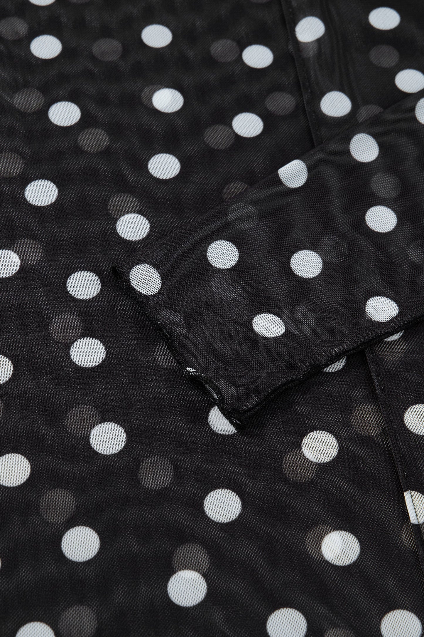 Polka Dot Bodycon Mock Neck Mesh Top