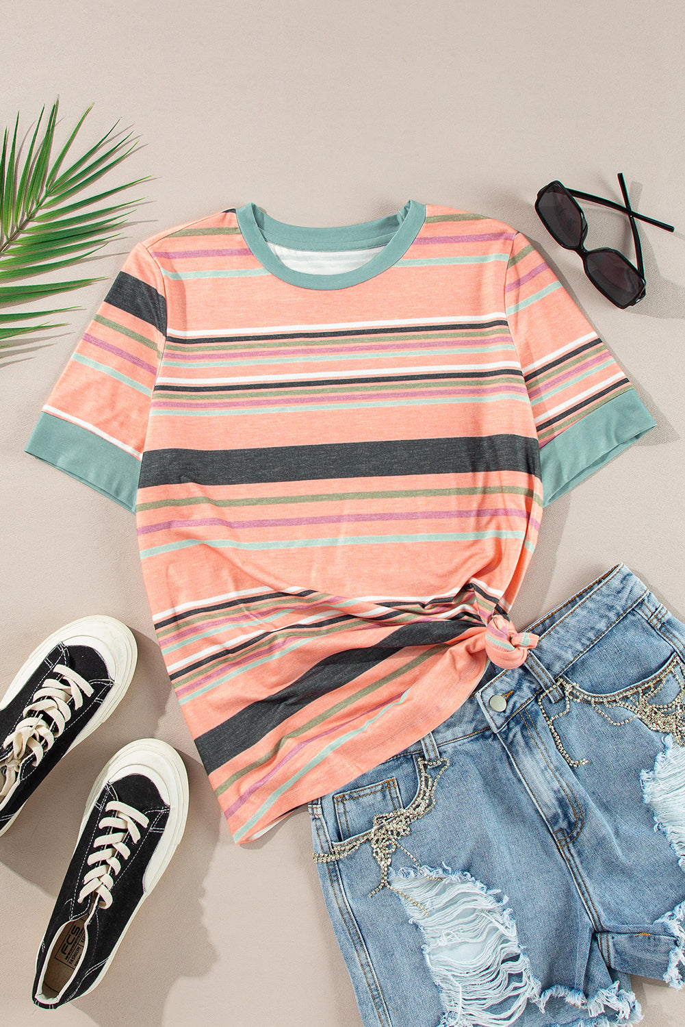 Stripe Short Sleeve Crew Neck T-Shirt