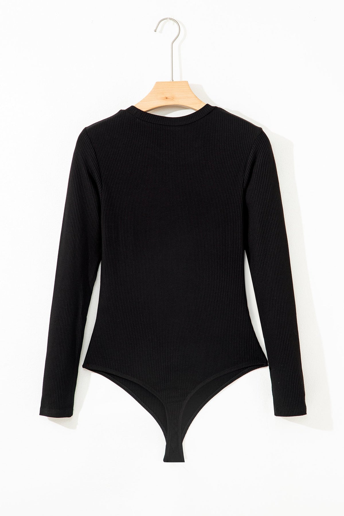 Solid Ribbed Round Neck Long Sleeve Bodysuit