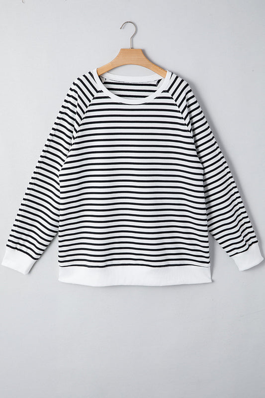 Stripe Raglan Sleeve Side Slit Sweatshirt