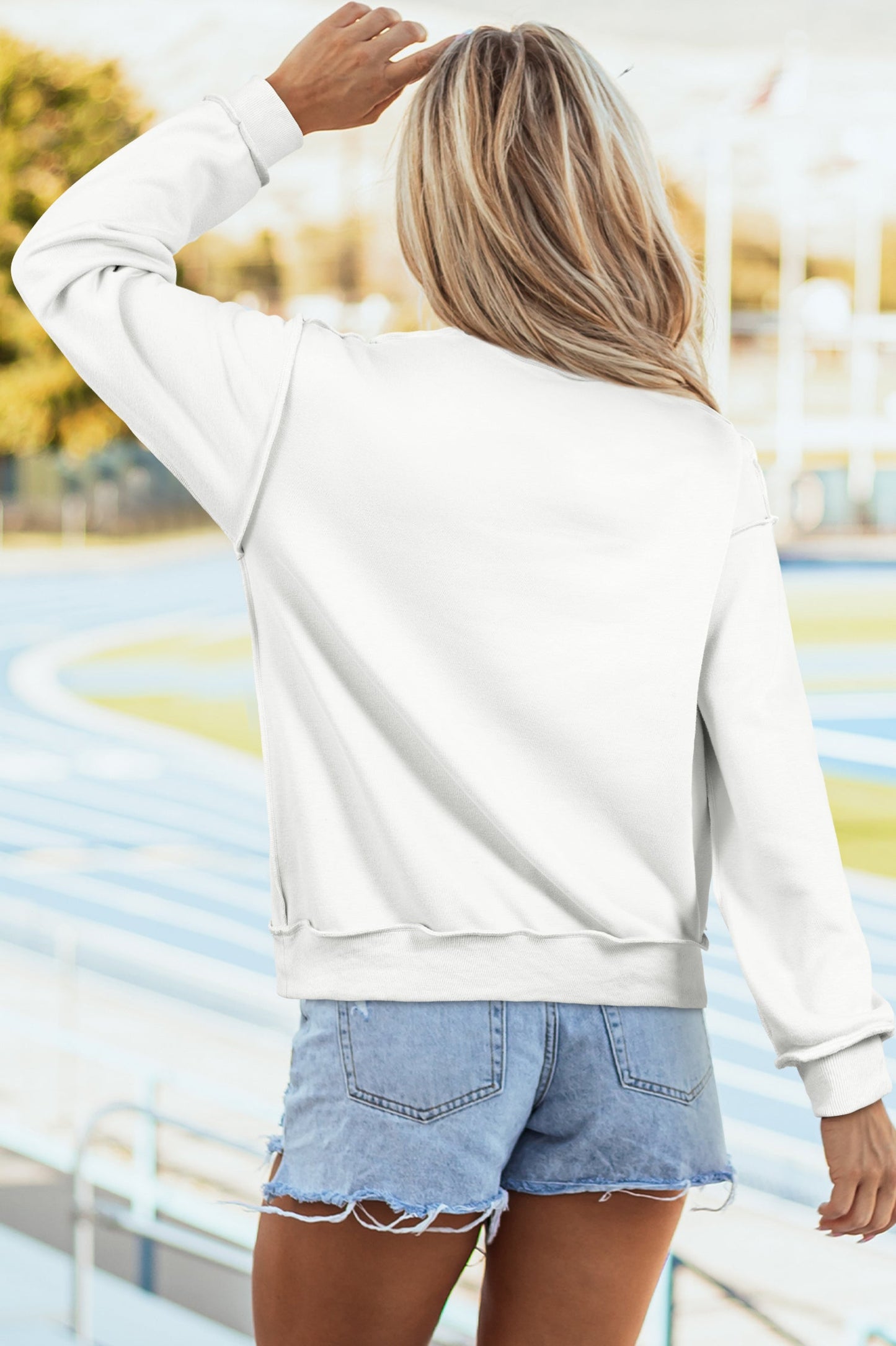 Solid Mock Neck Drop Shoulder Oversize Sweatshirt