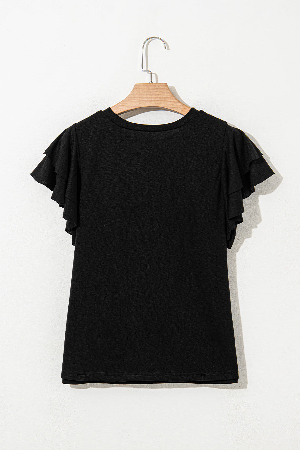 Solid Layered Ruffle Short Sleeve Round Neck Top