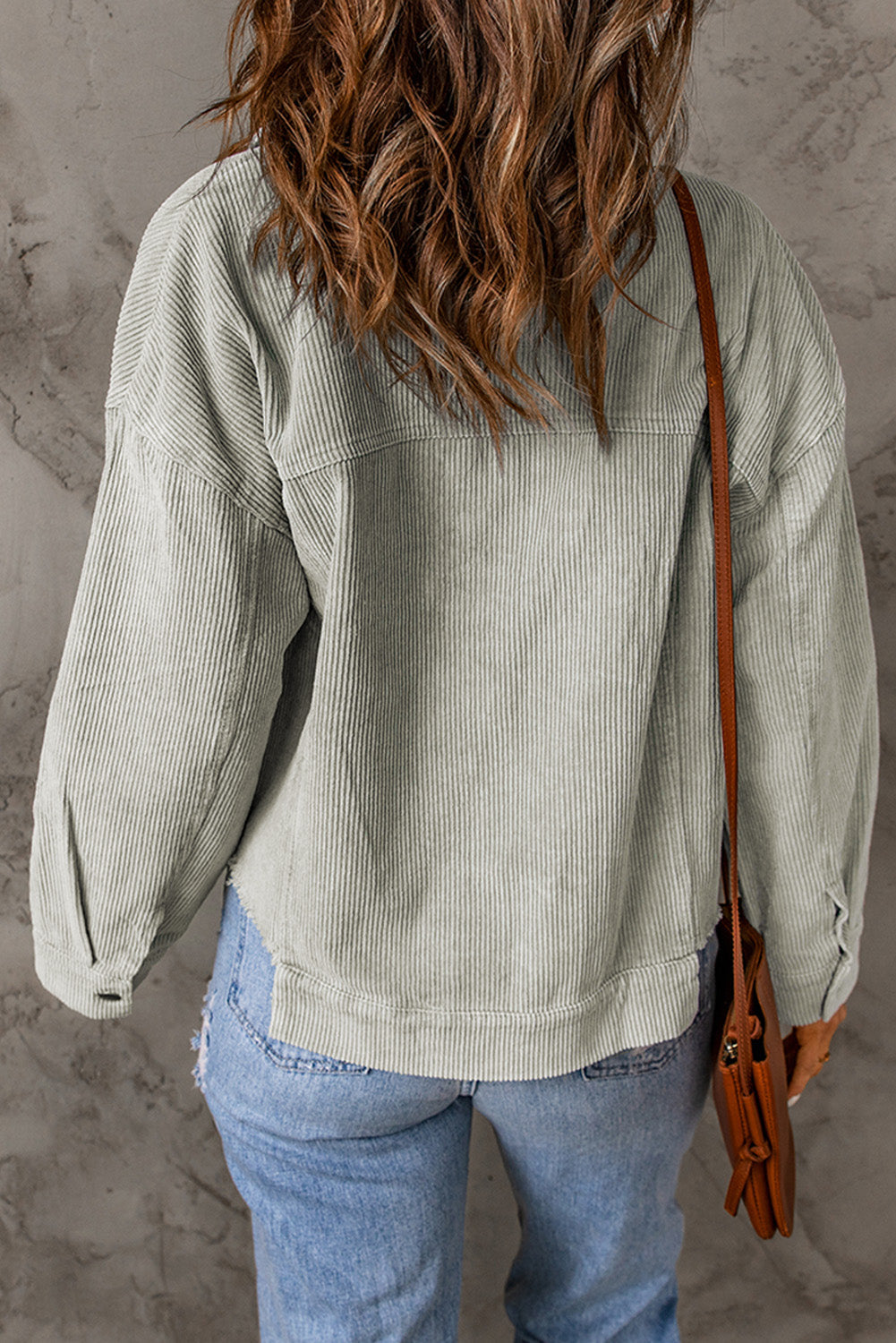Solid Corduroy Raw Hem Cropped Jacket