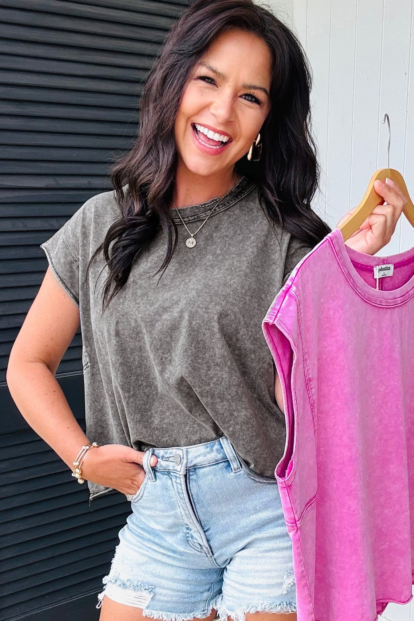 Solid Mineral Wash Boxy Tank Top
