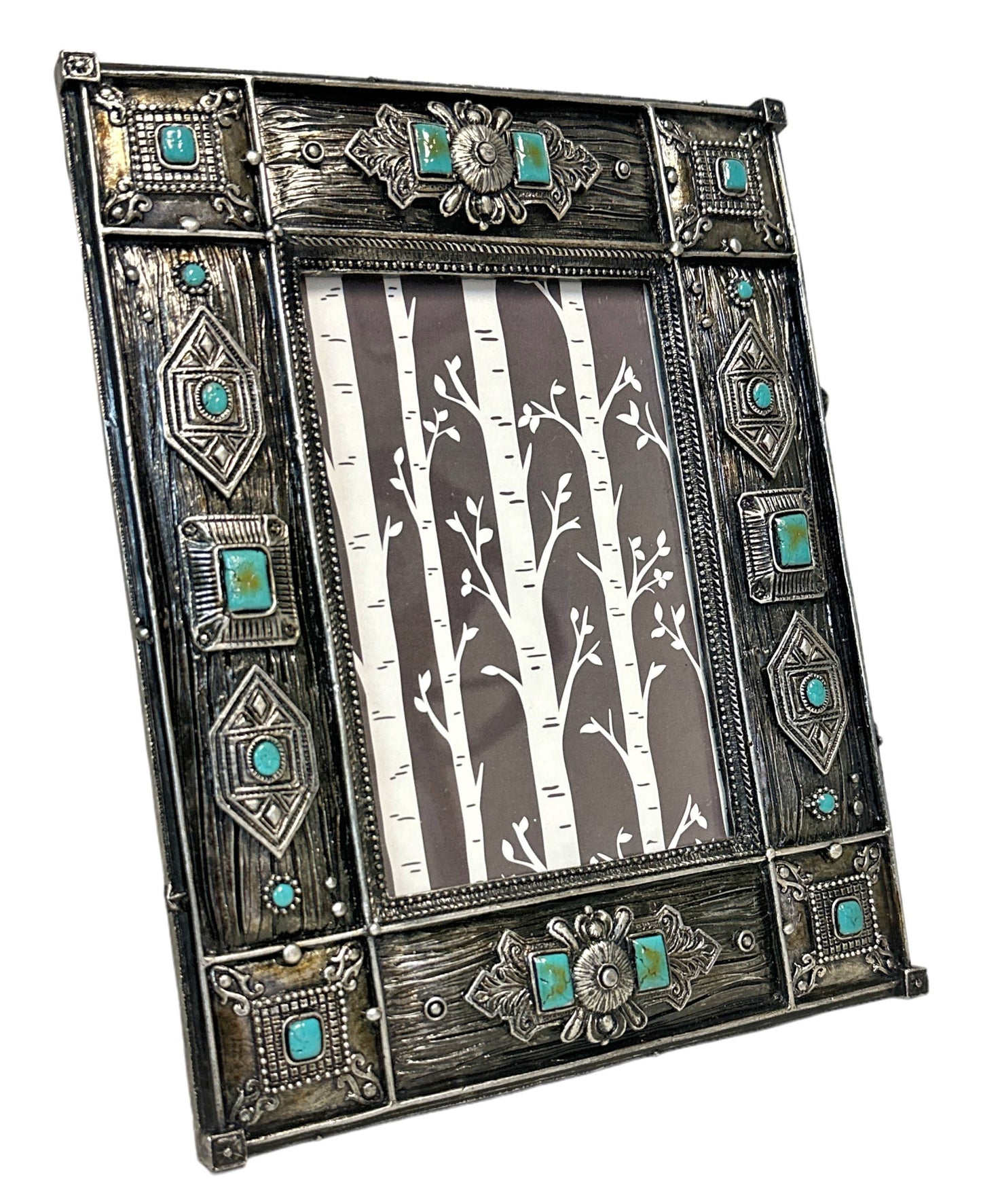 Resin Wood & Concho Turquoise Dot Bead 6” x 4” Picture Frame