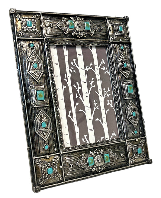 Resin Wood & Concho Turquoise Dot Bead 6” x 4” Picture Frame