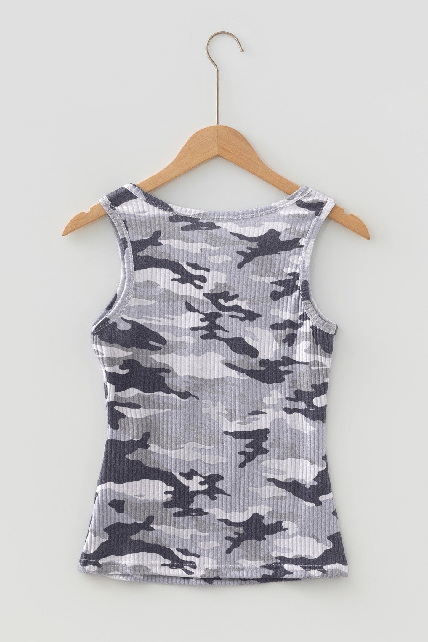 Camo Ribbed Knit Scoop Neck Tank Top