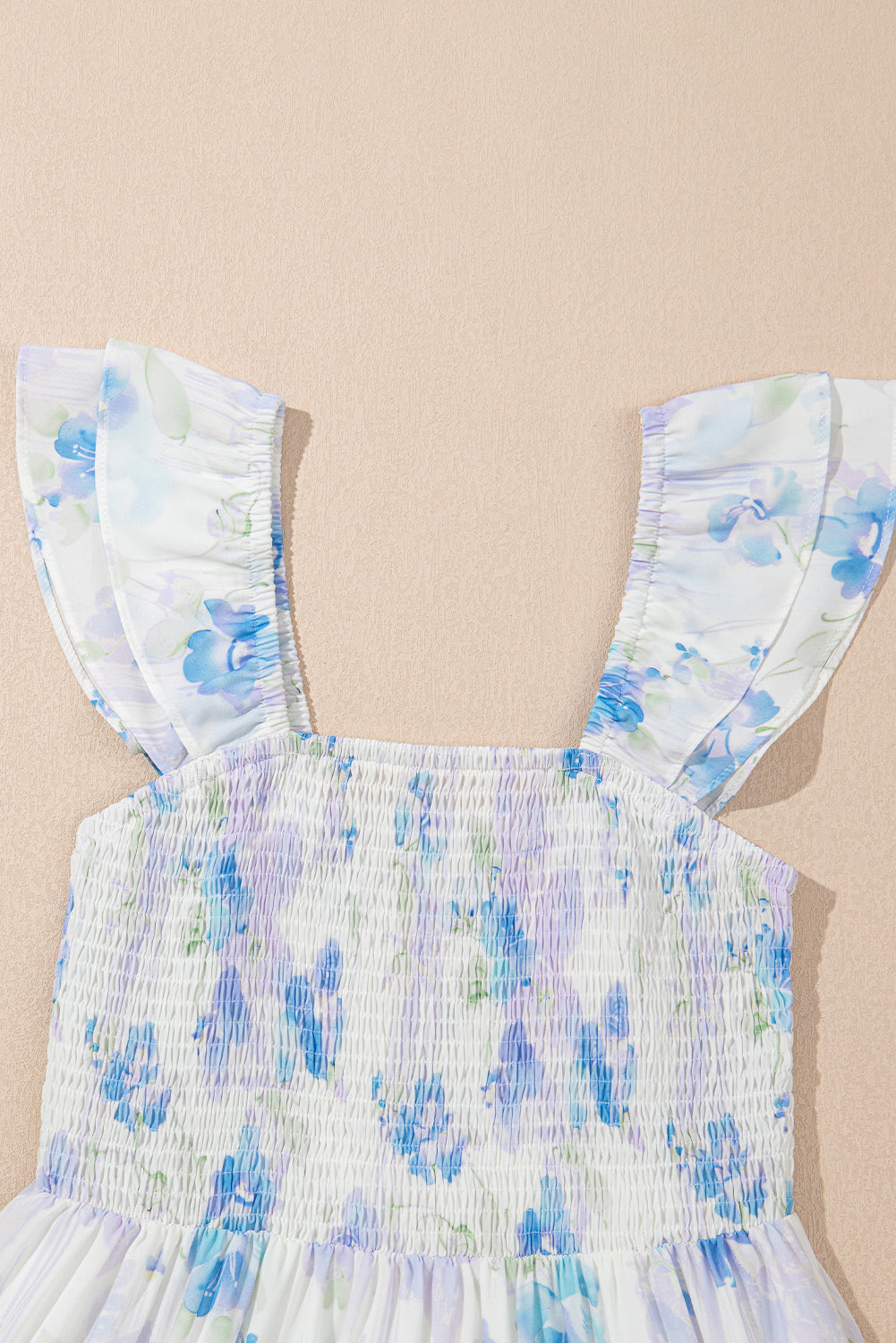 Floral Ruffle Sleeve Smocked High Waist Dress