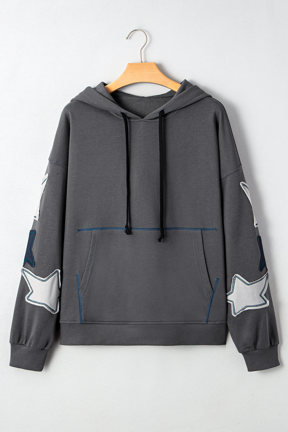Star Patchwork Mineral Wash Kangaroo Pocket Hoodie