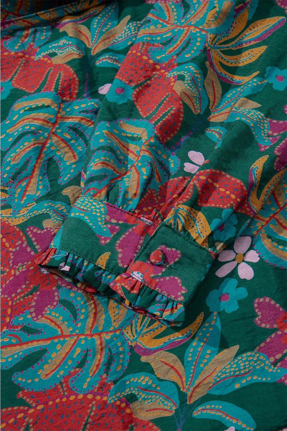 Floral Frilled V-Neck Puff Sleeve Ruffle Shirt Dress