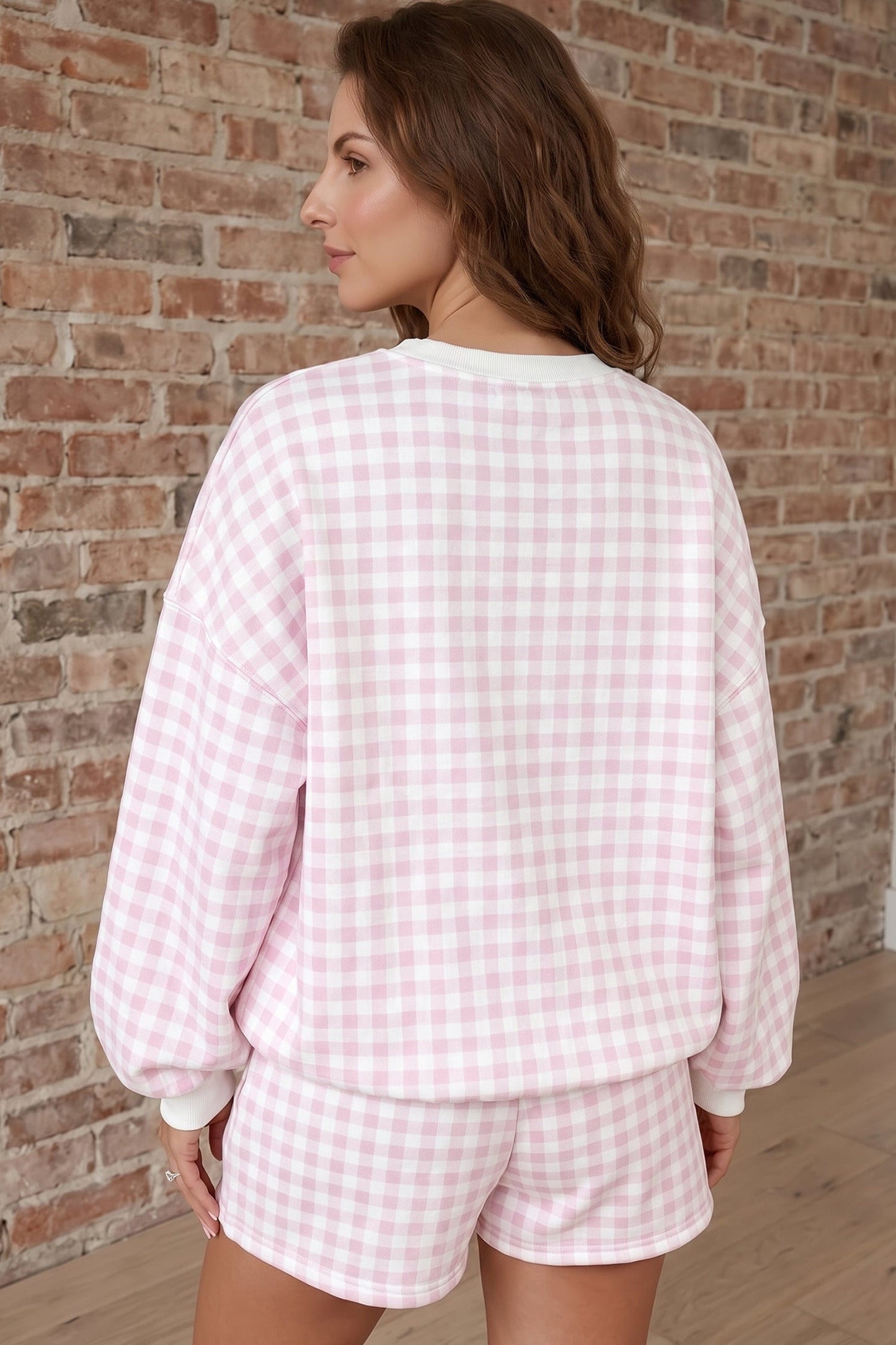 Gingham Contrast Trim Pullover Top & Shorts Set