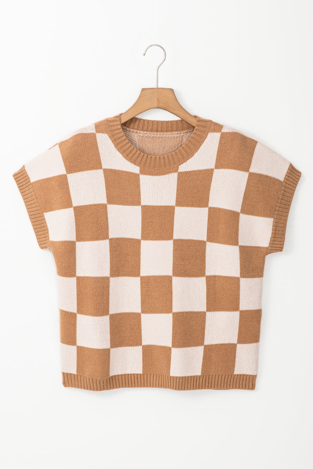 Plaid Colorblock Ribbed Trim Sweater Tank Top