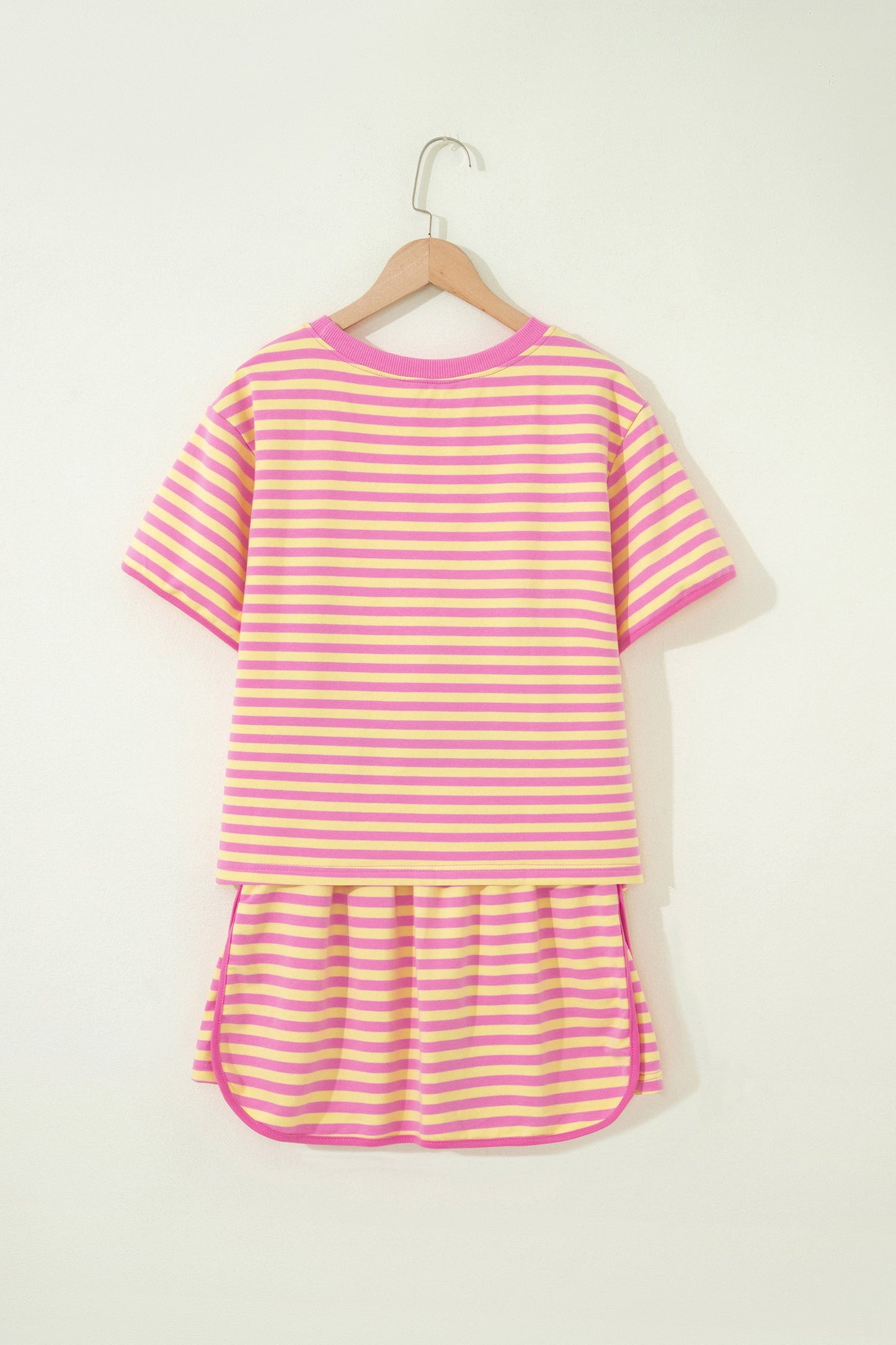 Stripe Contrast Trim Short Sleeve Top & Skirt Set