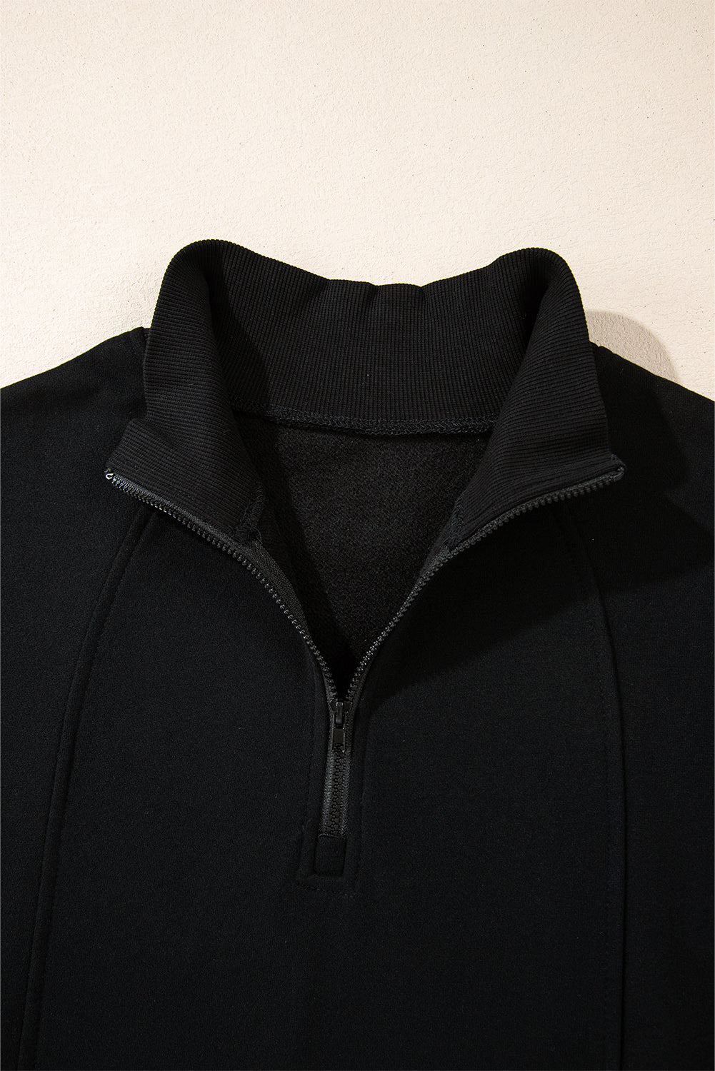 Solid Zipped Neck Drop Shoulder Sweatshirt