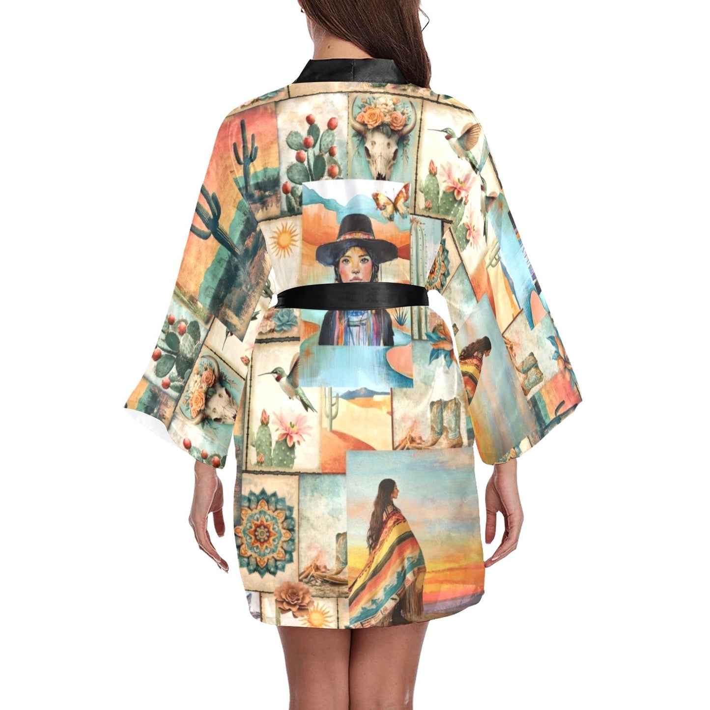 Colores de Mexico Pictures of the Southwest Satin Kimono Sleeve Robe