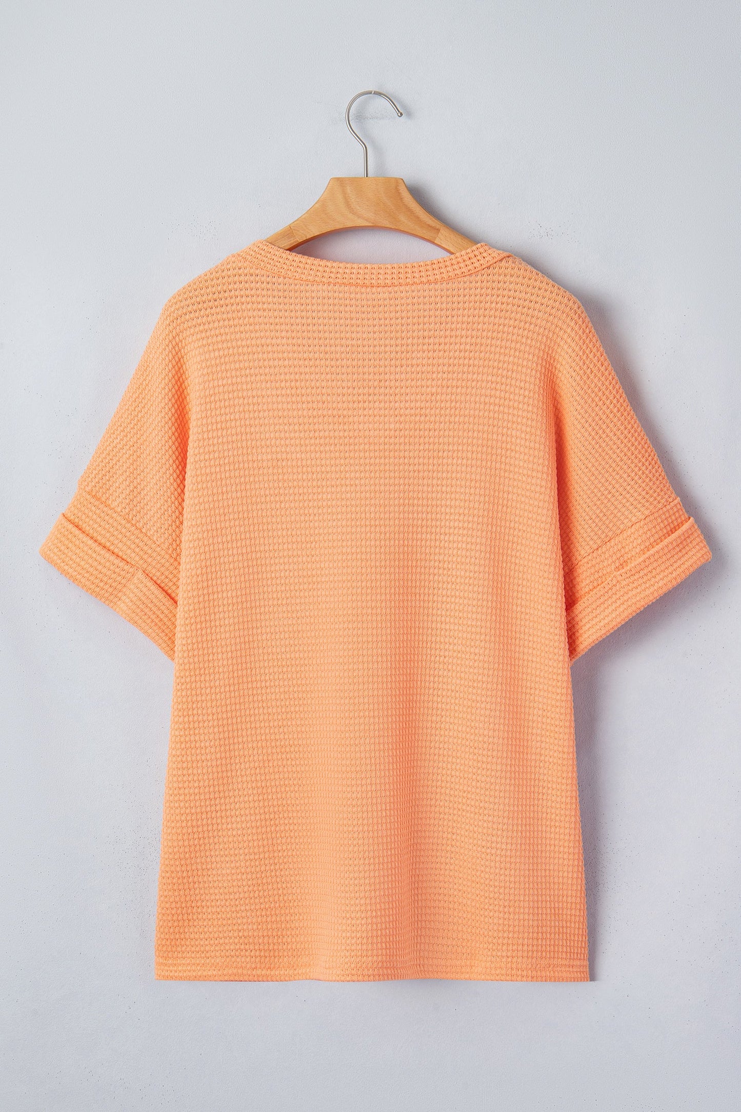 Solid Waffle Knit V-Neck Short Sleeve Top