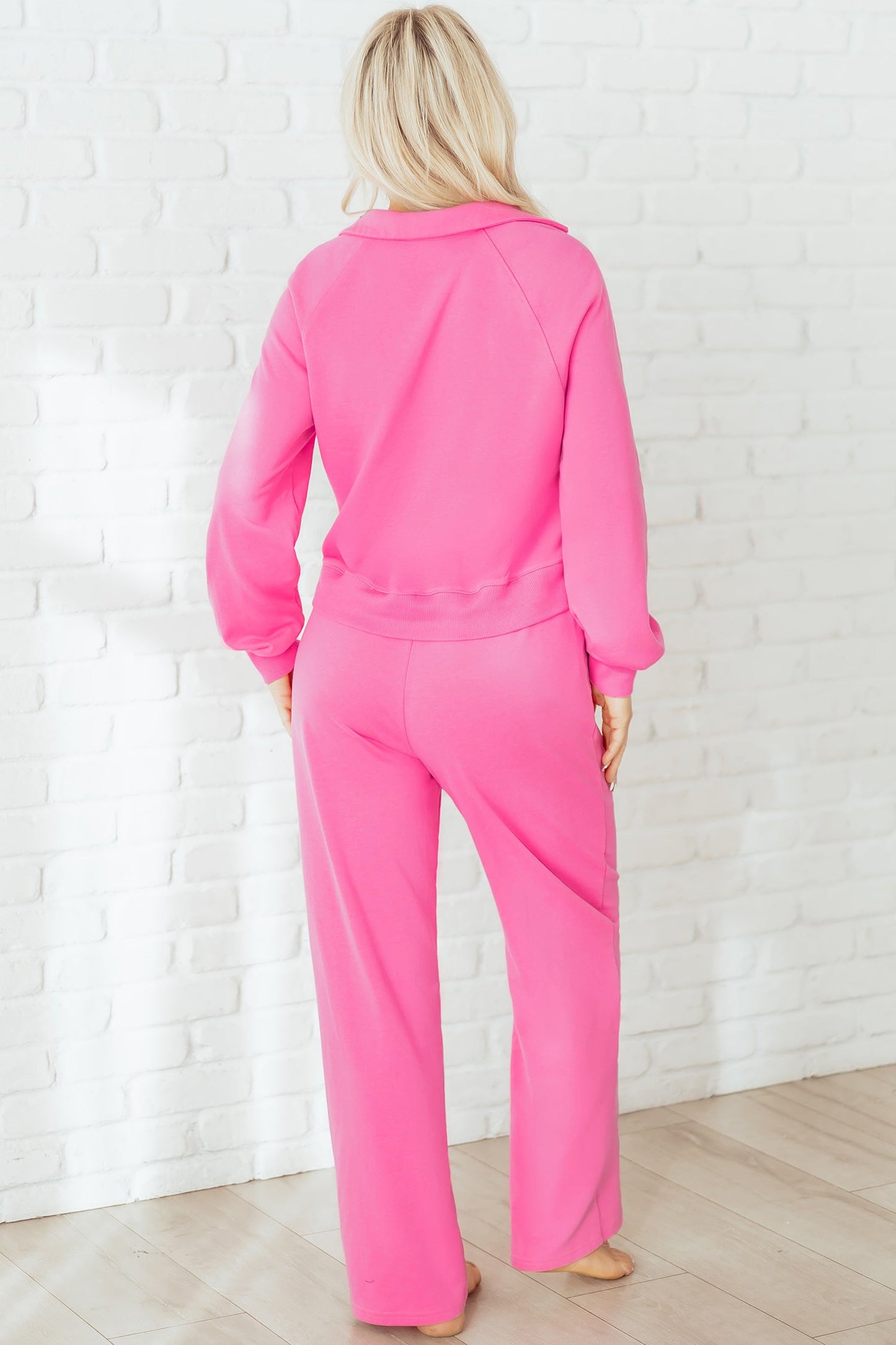 Solid Collared Top and Central Seam Pants Set
