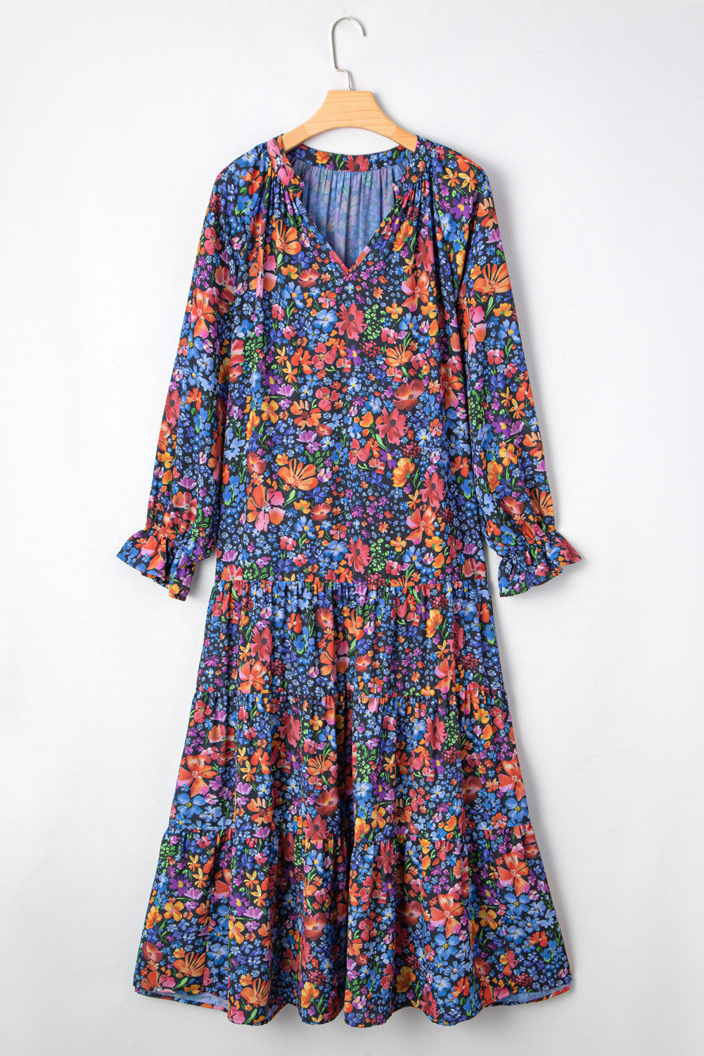Floral V-Neck Long Sleeve Maxi Dress
