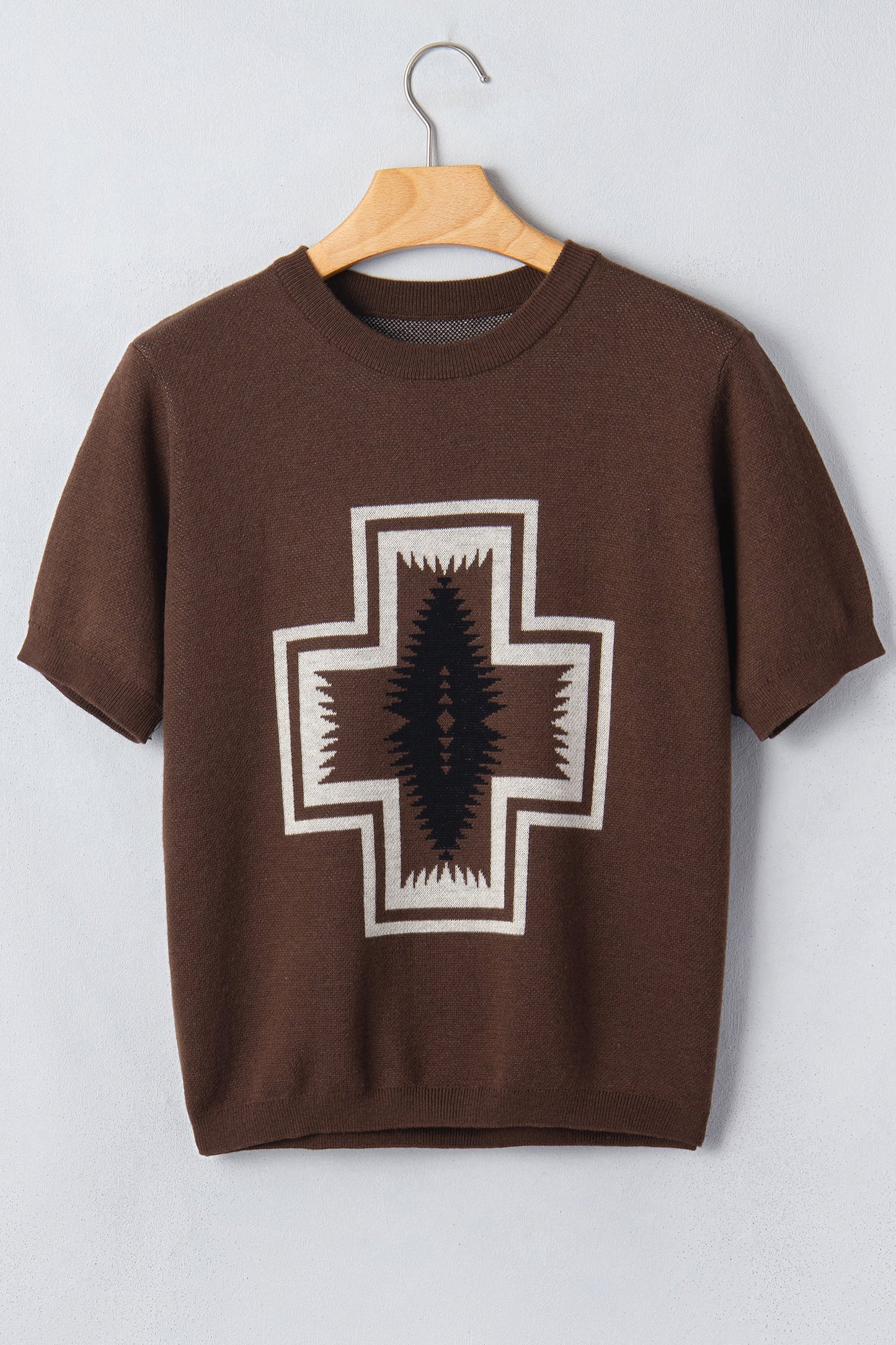 Western Geometric Short Sleeve Sweater Knit Top