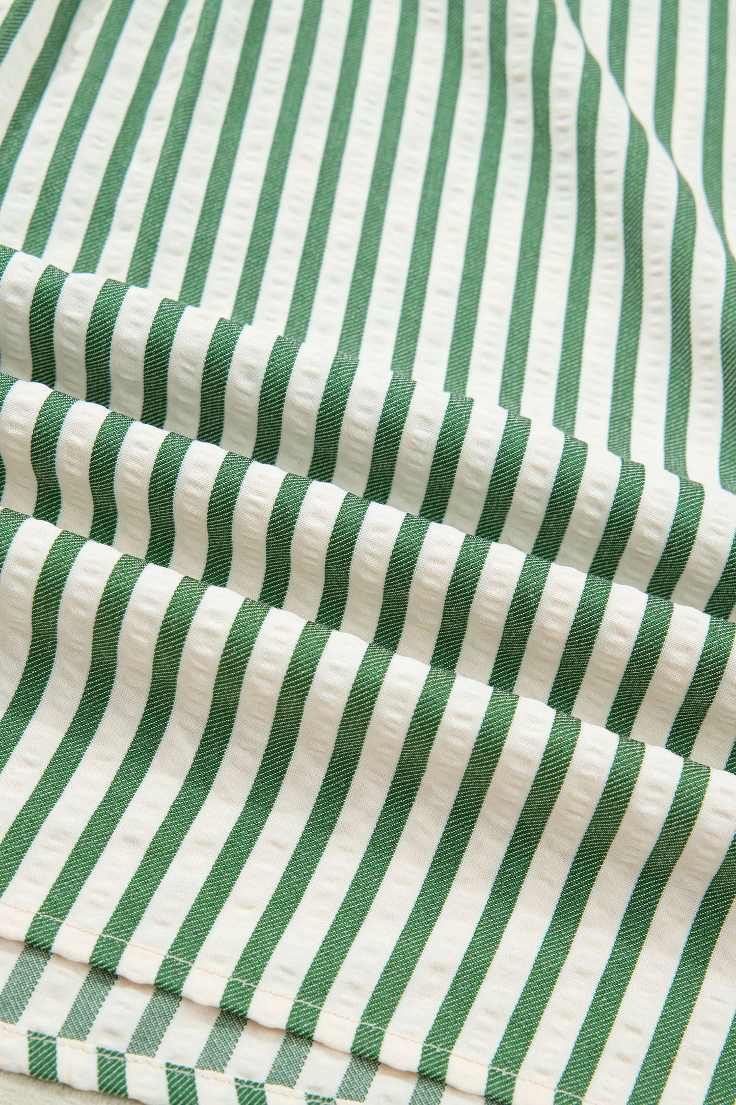 Stripe Collared V-Neck Bubble Sleeve Blouse