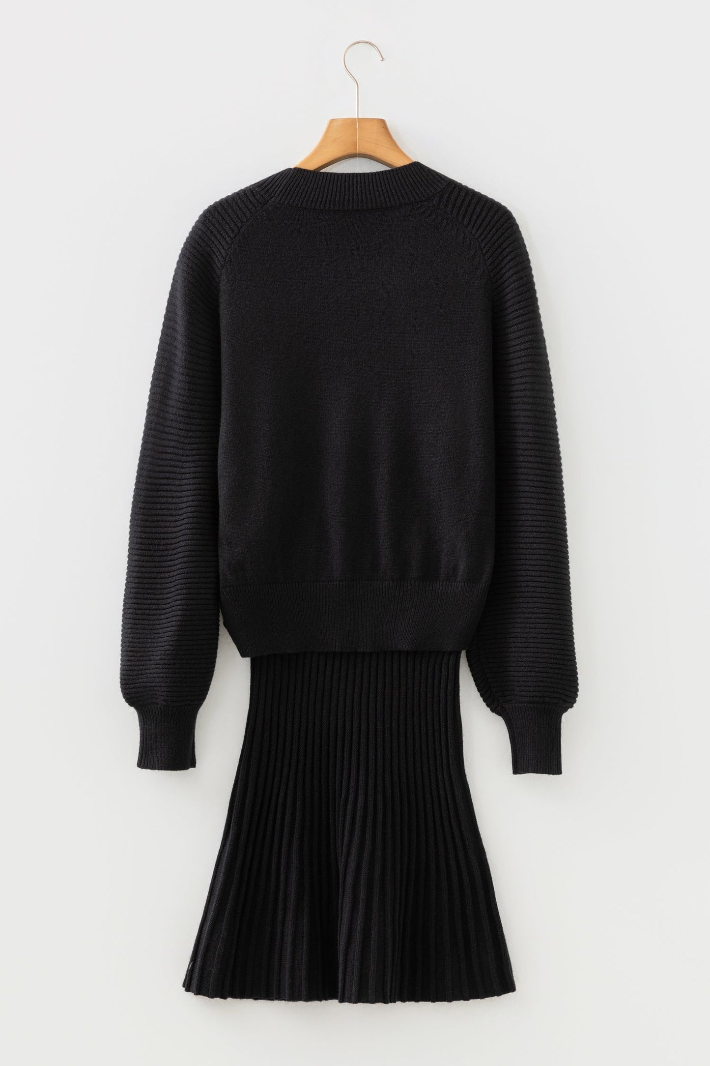 Solid High Neck Sweater and Pleated Mini Skirt Set