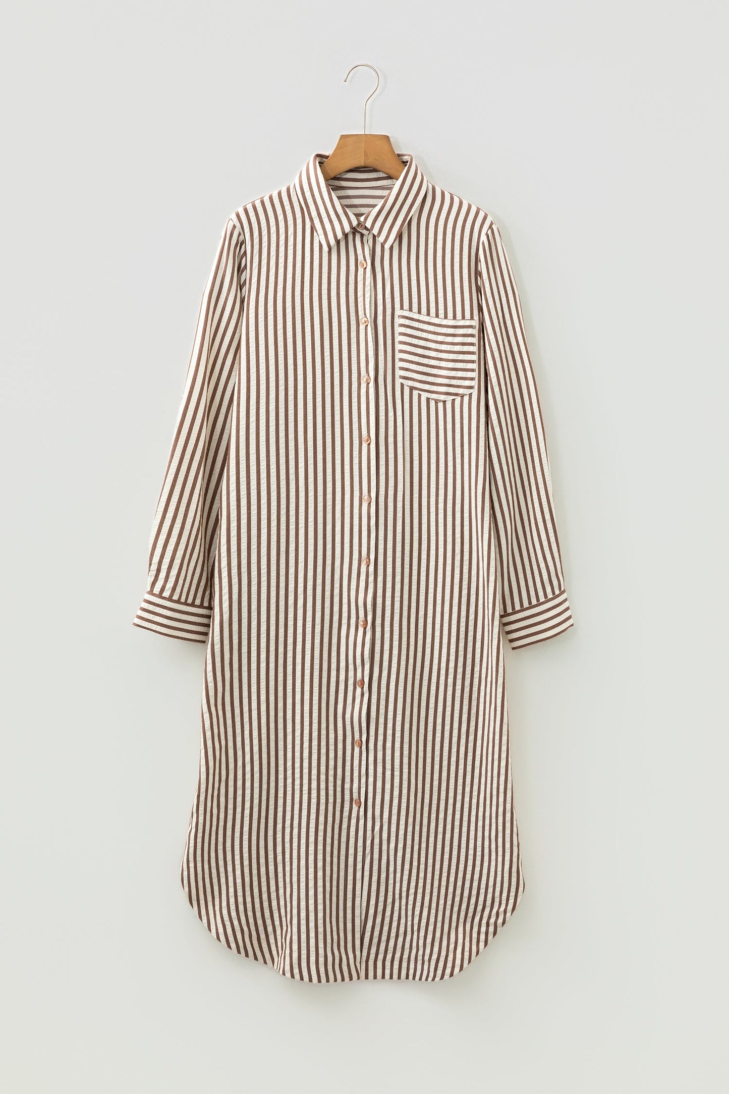 Stripe Textured 3/4 Sleeve Split Hem Midi Dress