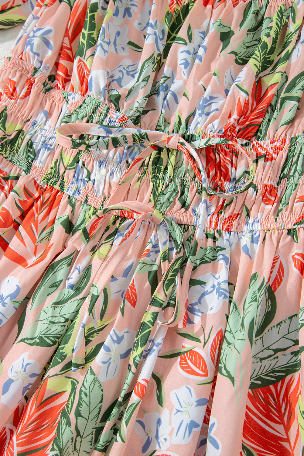 Floral Smocked Bust Bubble Sleeve Maxi Dress