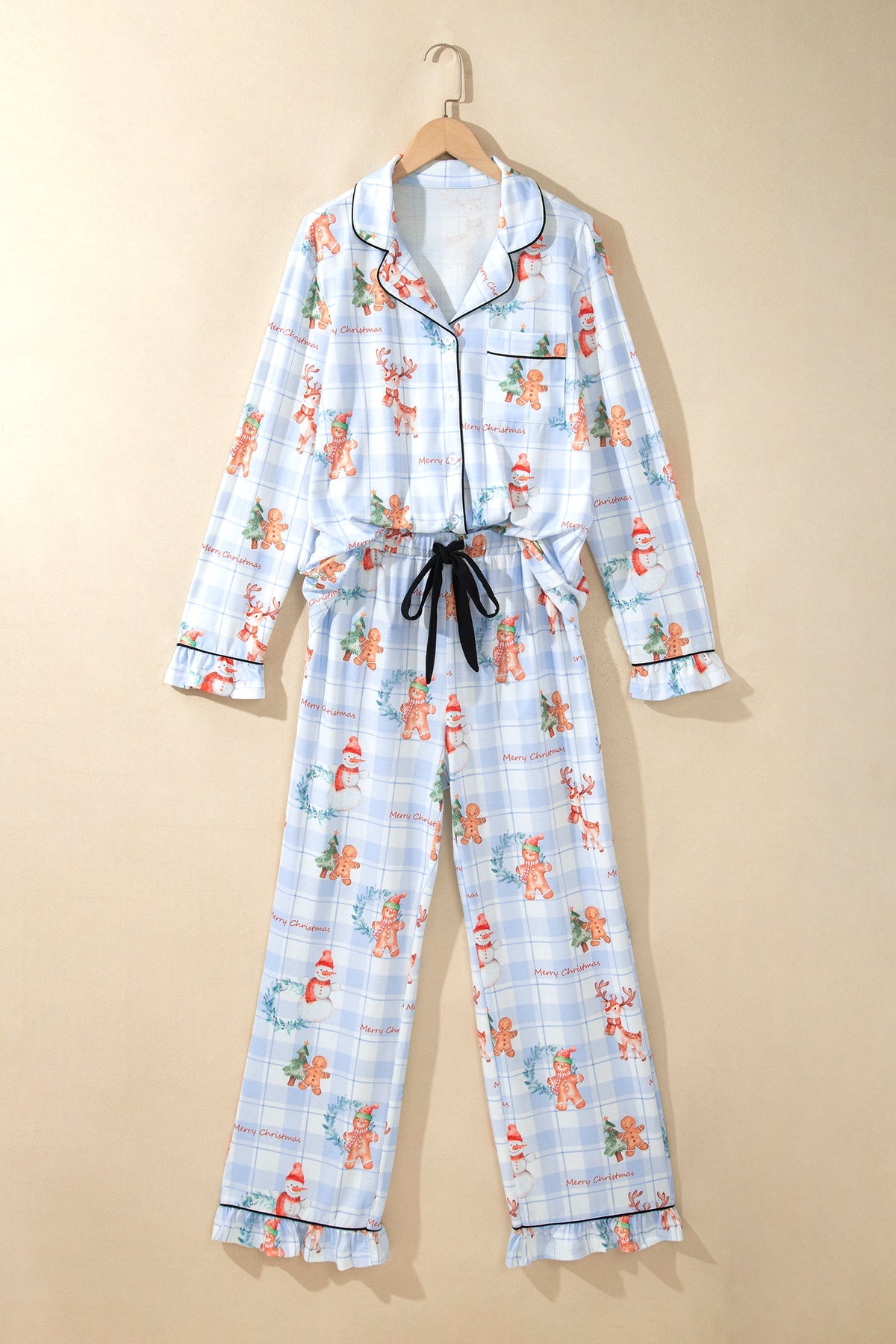 Christmas Plaid Ruffle Shirt & Pants Pajama Set