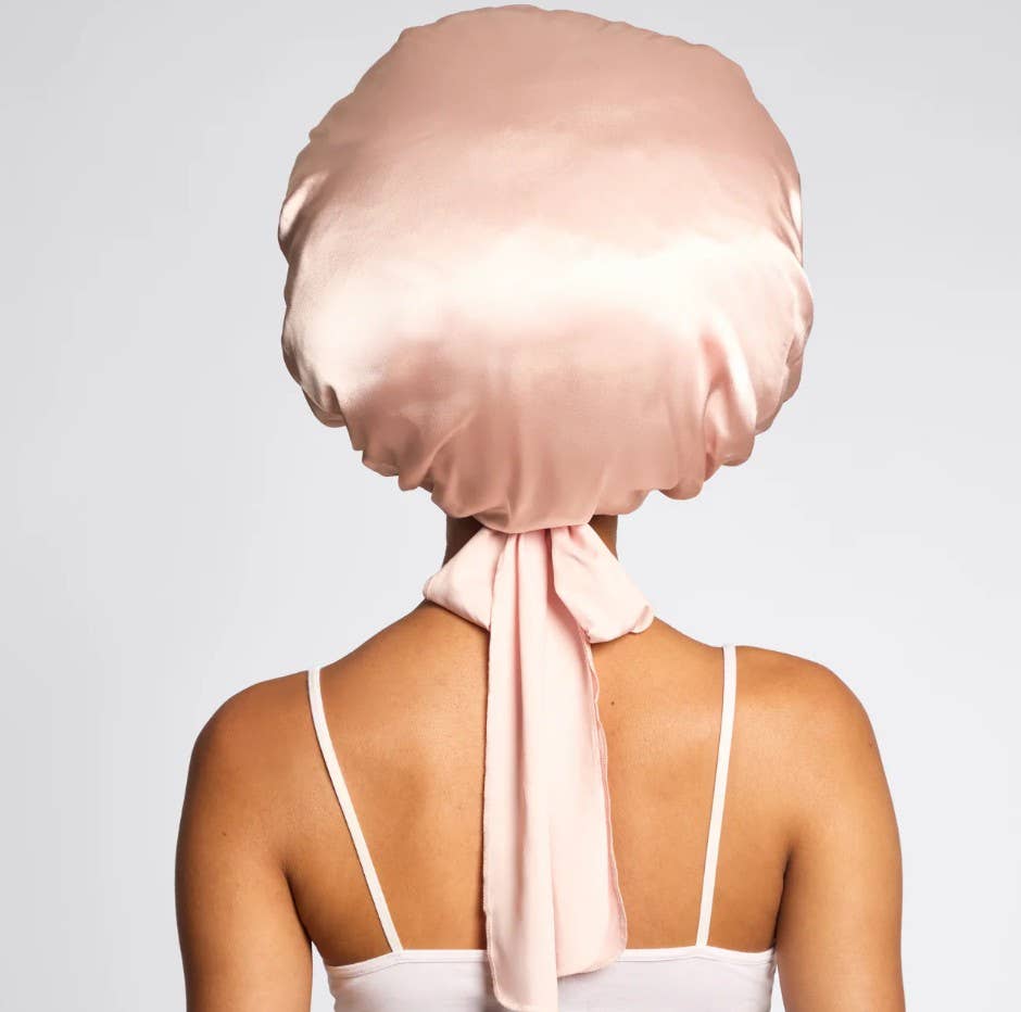 Adjustable Oversized Satin Bonnet- Blush by Kitsch