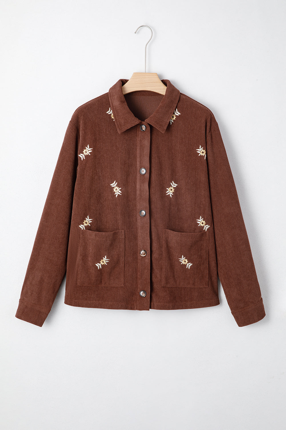 Floral Corduroy Embroidered Button-Front Jacket