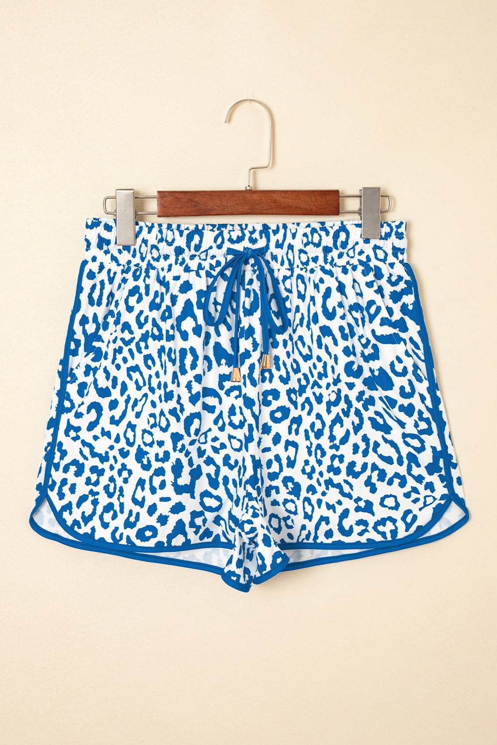 Leopard Lace-Up Contrast Trim Elastic Waistband Casual Shorts