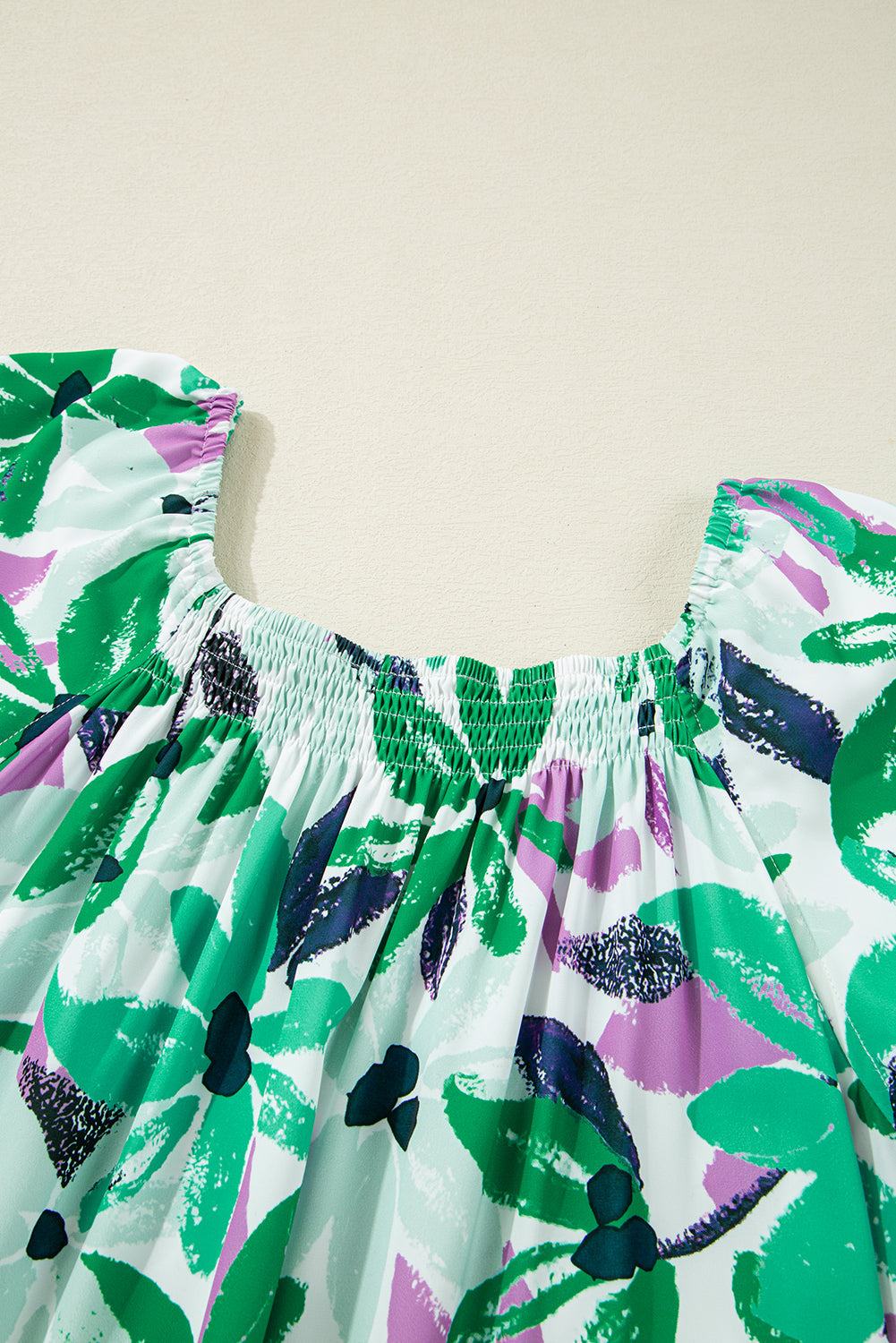 Floral Shirred Square Neck Mini Dress