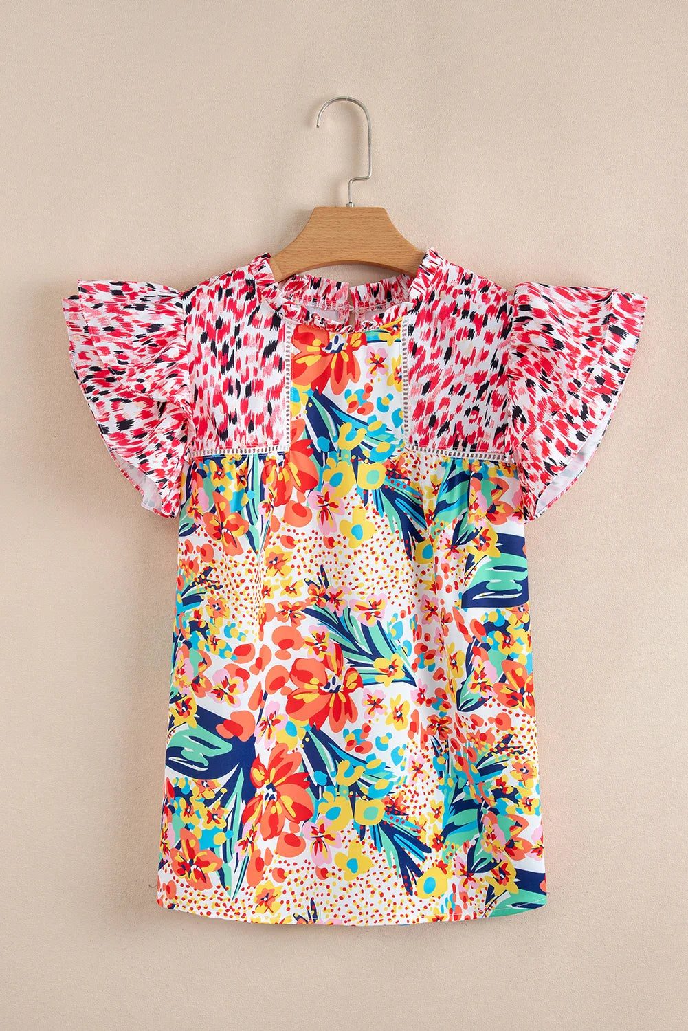 Floral Mix Ruffle Cap Sleeve Blouse