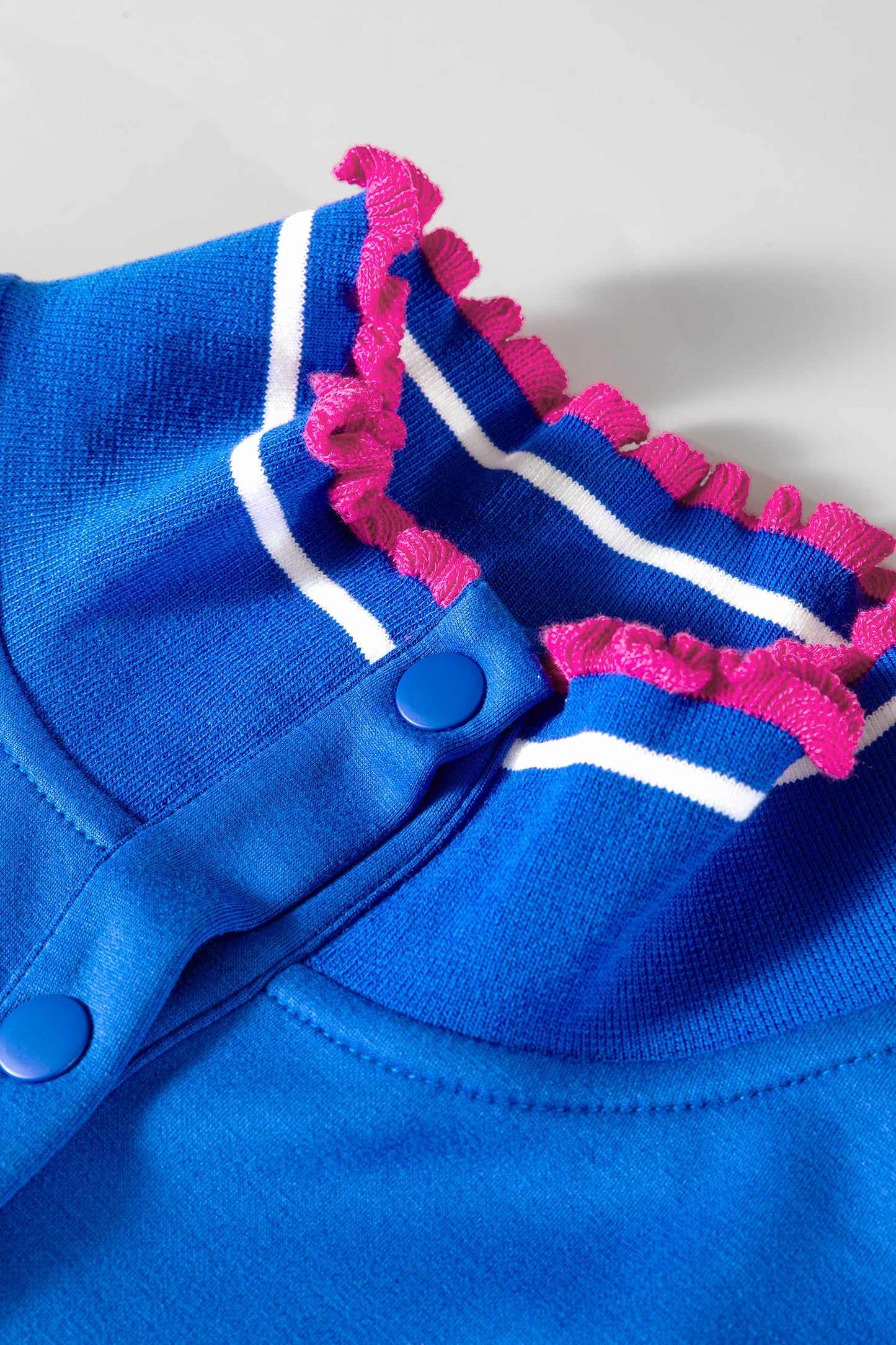 Contrast Frilled Trim Button Collar Short Sleeve Top