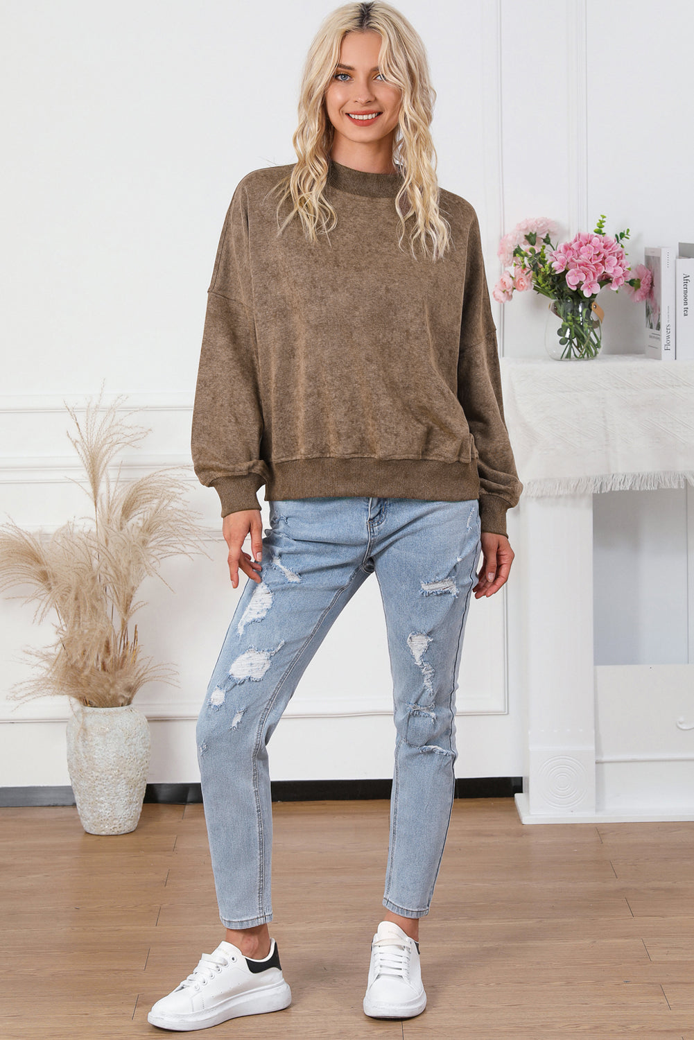 Mineral Wash Drop Shoulder Crewneck Sweatshirt