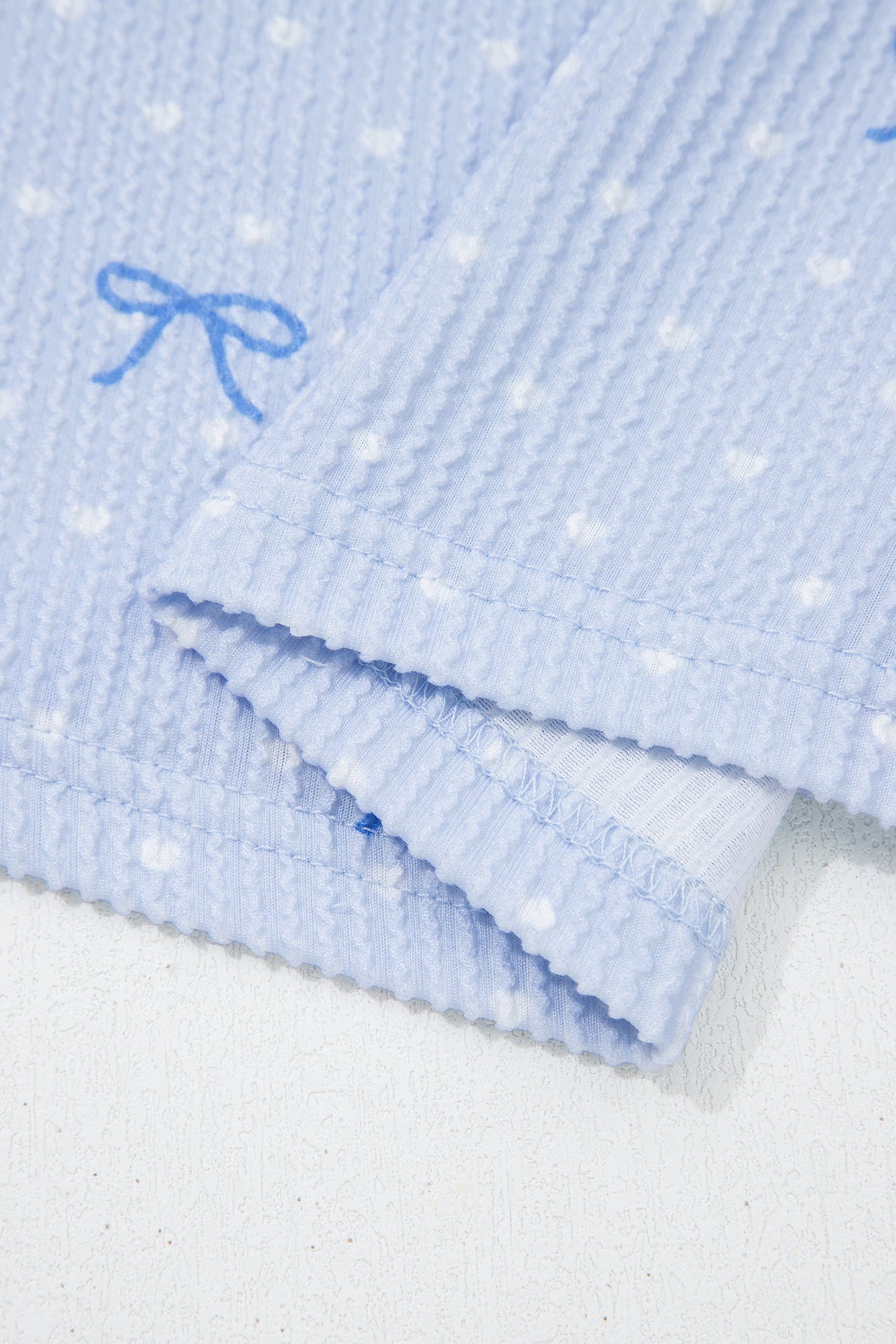 Polka Dot Bow Corded Knit Top and Shorts Set